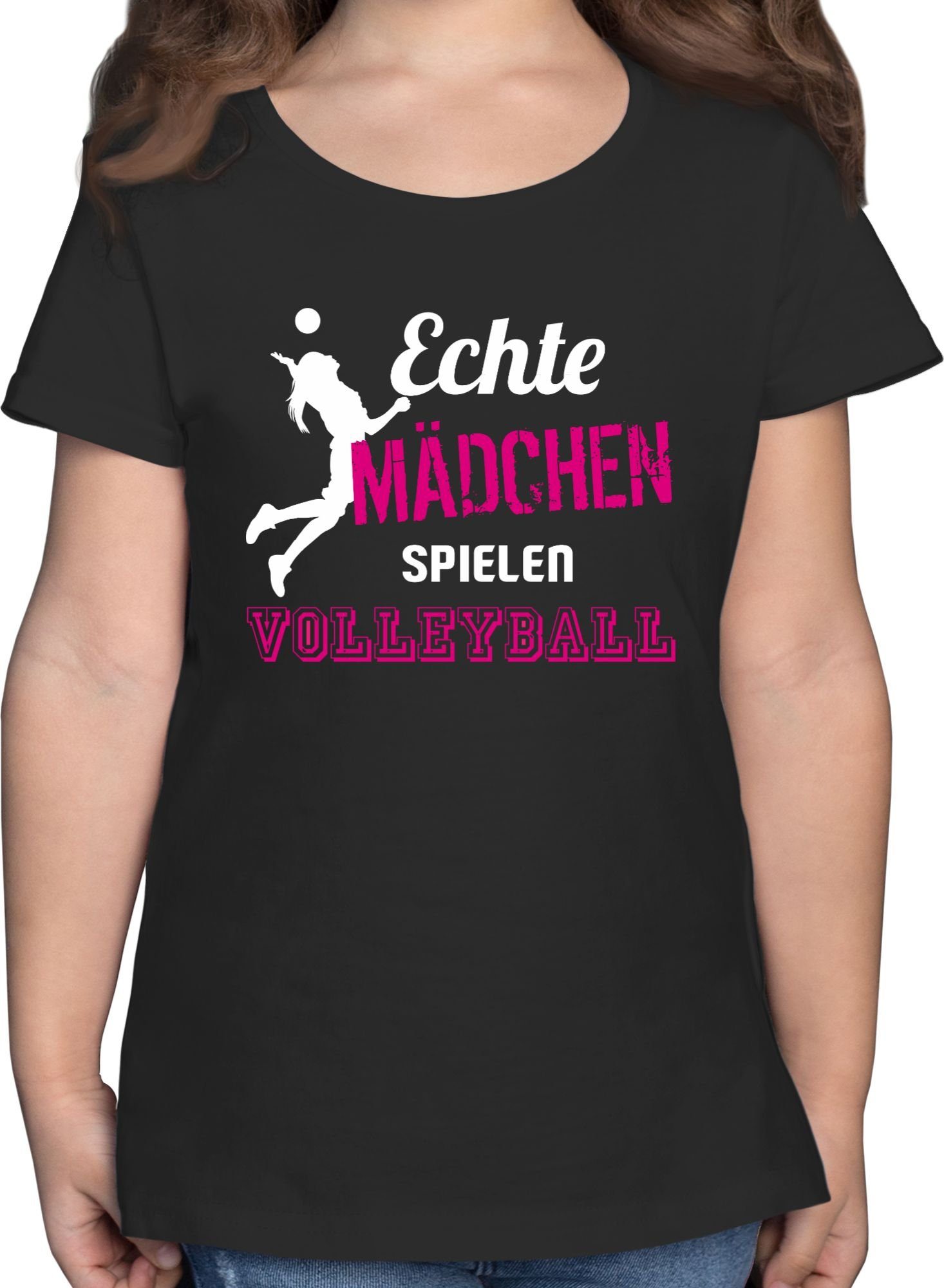 Shirtracer T-Shirt Echte Mädchen spielen Volleyball Kinder Sport Kleidung 1 Schwarz