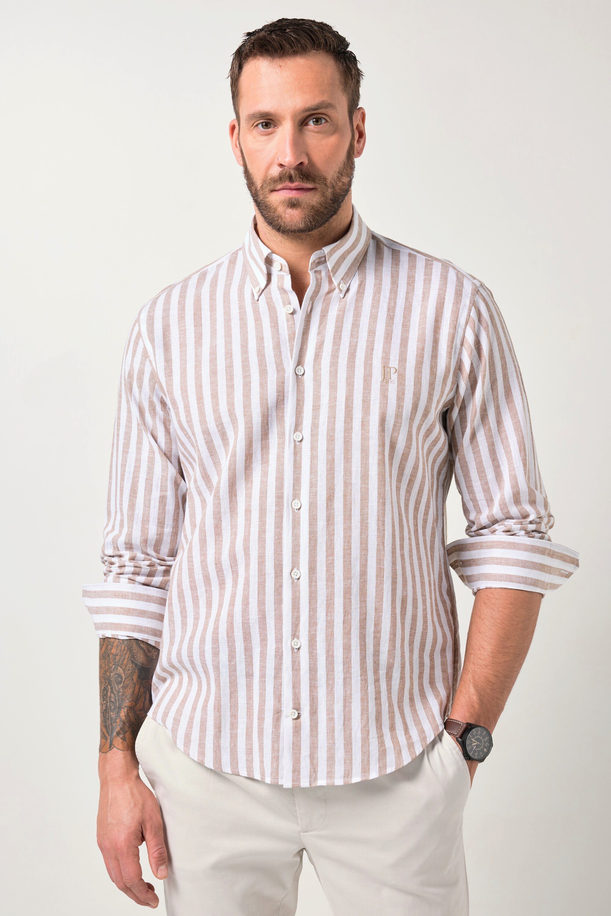 JP1880 Businesshemd Streifenhemd Langarm Leinenmix Buttondown-Kragen – Bild 3 von 4