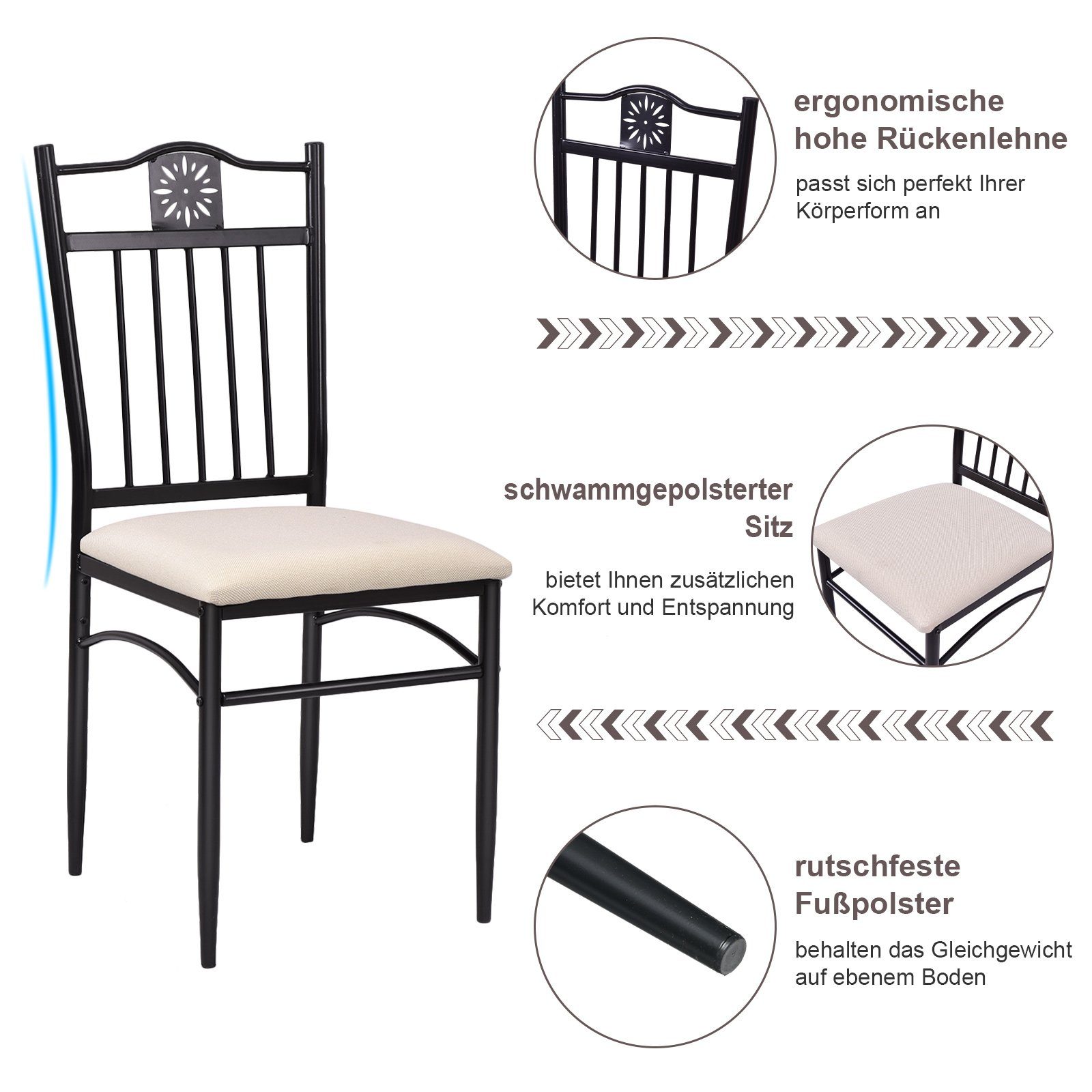 COSTWAY Essgruppe, 5 Metall tlg. lila Esstisch-Set Stühlen, 4 gepolsterten mit