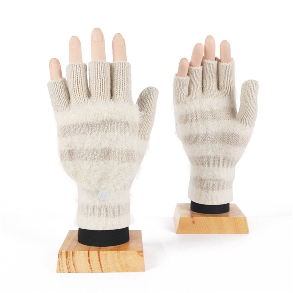 LYDMN Strickhandschuhe Winterhandschuhe, Handschuhe mit halber Fingerklappe, Strickhandschuhe Strick Fingerhandschuhe,Touchscreen Handschuhe beige