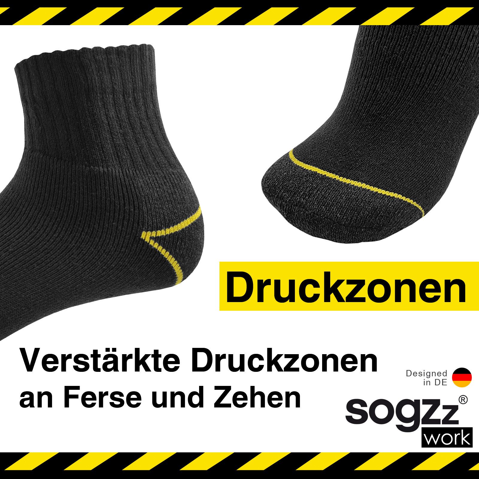 sogzz Arbeitssocken 6-12 Paar Herren Quarter Arbeit Socken verstärkt 75% Baumwolle (Modell: sogzz WORK Quarter Basic (halbhohe Kurzsocken), 6-Paar)