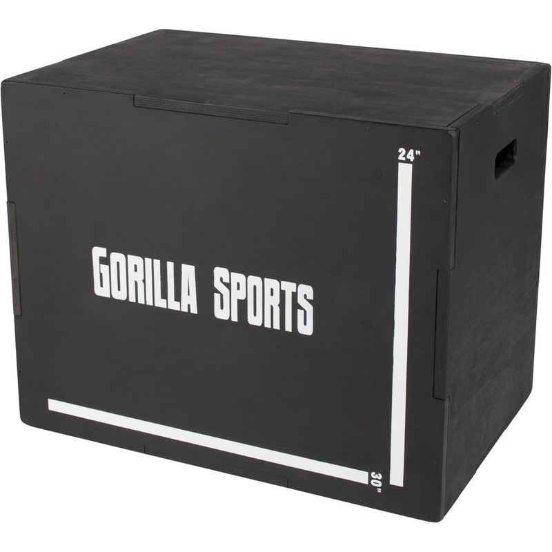 GORILLA SPORTS Plyo-Box mit 3 Sprunghöhen, 76x51x60,5cm, bis 500 kg Belastbar, Holz, Schwarz (1-St)