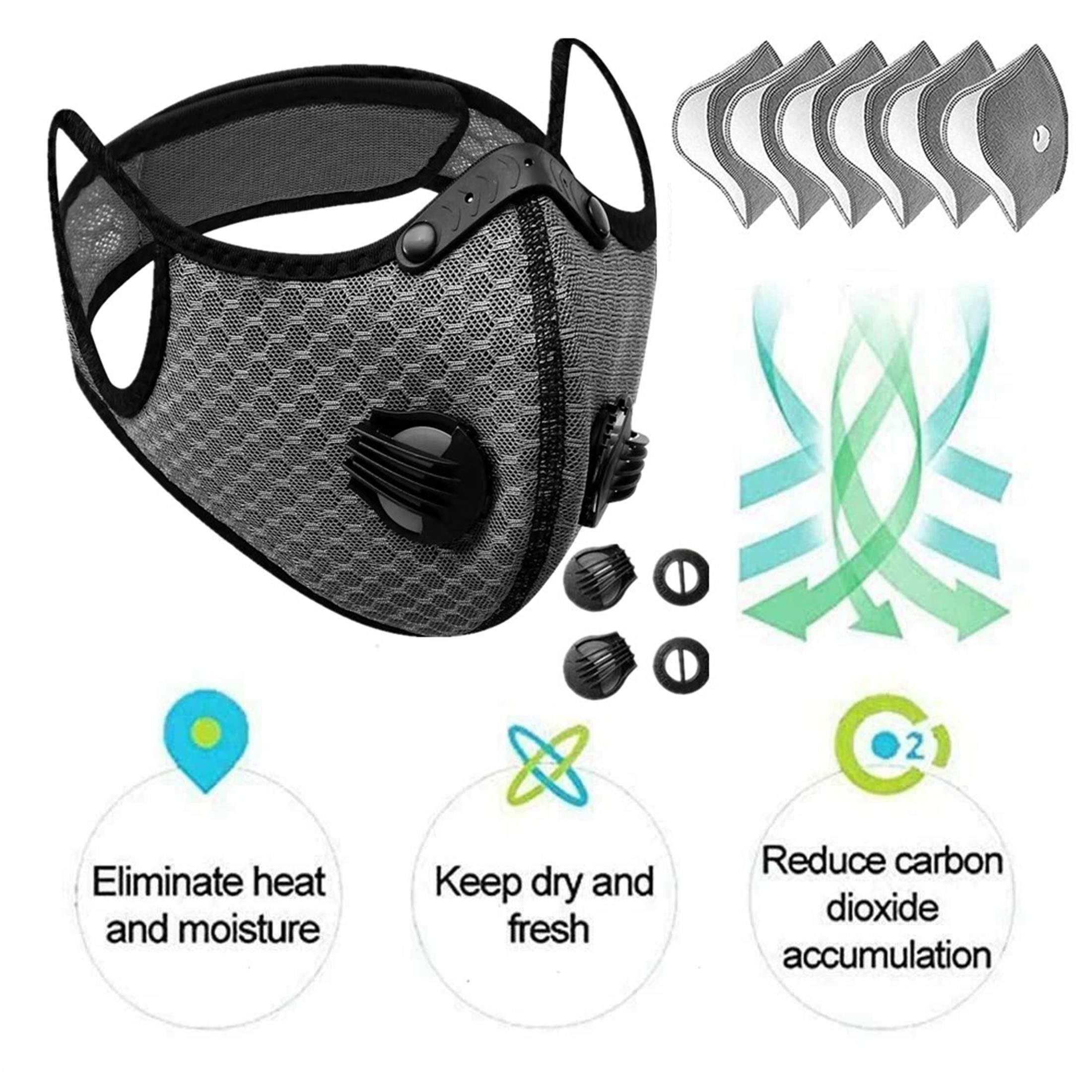 Luckice Sturmhaube Halbgesichtsmaske mit 6 Filtern, wiederverwendbar, Aktivkohle (für Outdoor-Sport, atmungsaktiv, verstellbar)