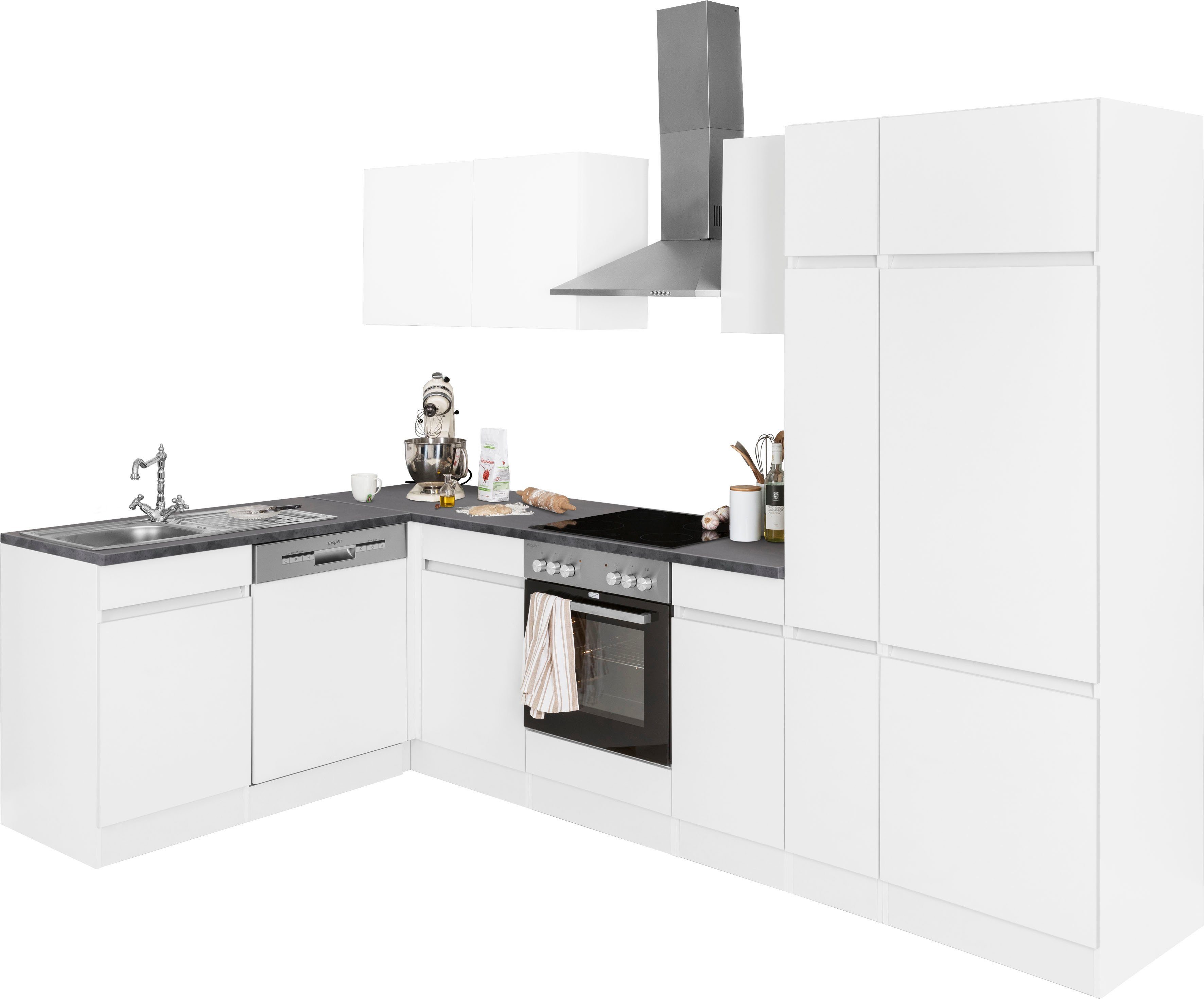 OPTIFIT Winkelküche Roth, mit E-Geräten, Stellbreite 300 x 175 cm,  Oberschränke mit Push-to-open-Funktion