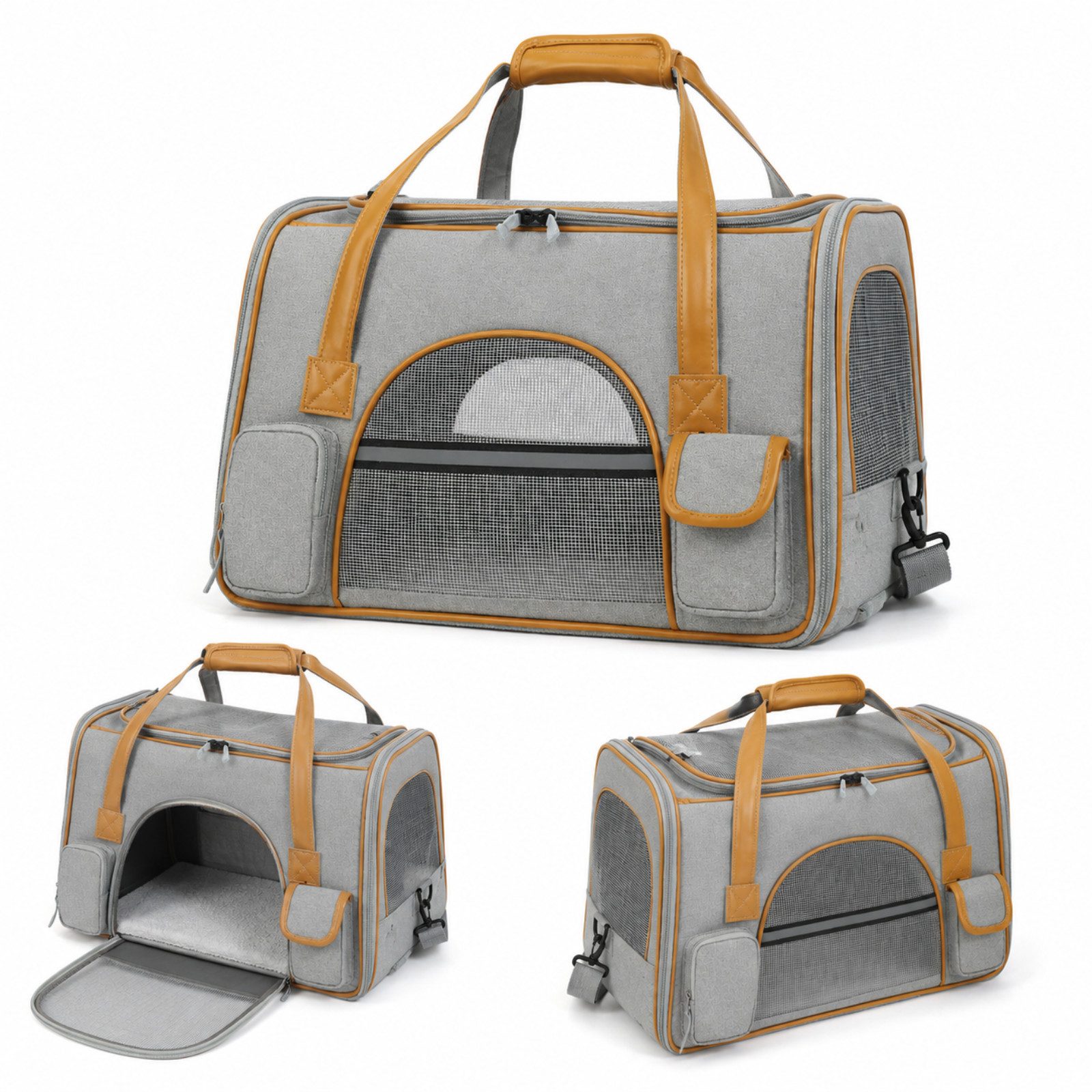 Fyrove Tiertransporttasche Haustiertasche 50 × 30 × 30 cm für Hunde & Katzen bis 40 kg, mit Mesh-Fenstern, weicher Einlage, Sicherheitsleine