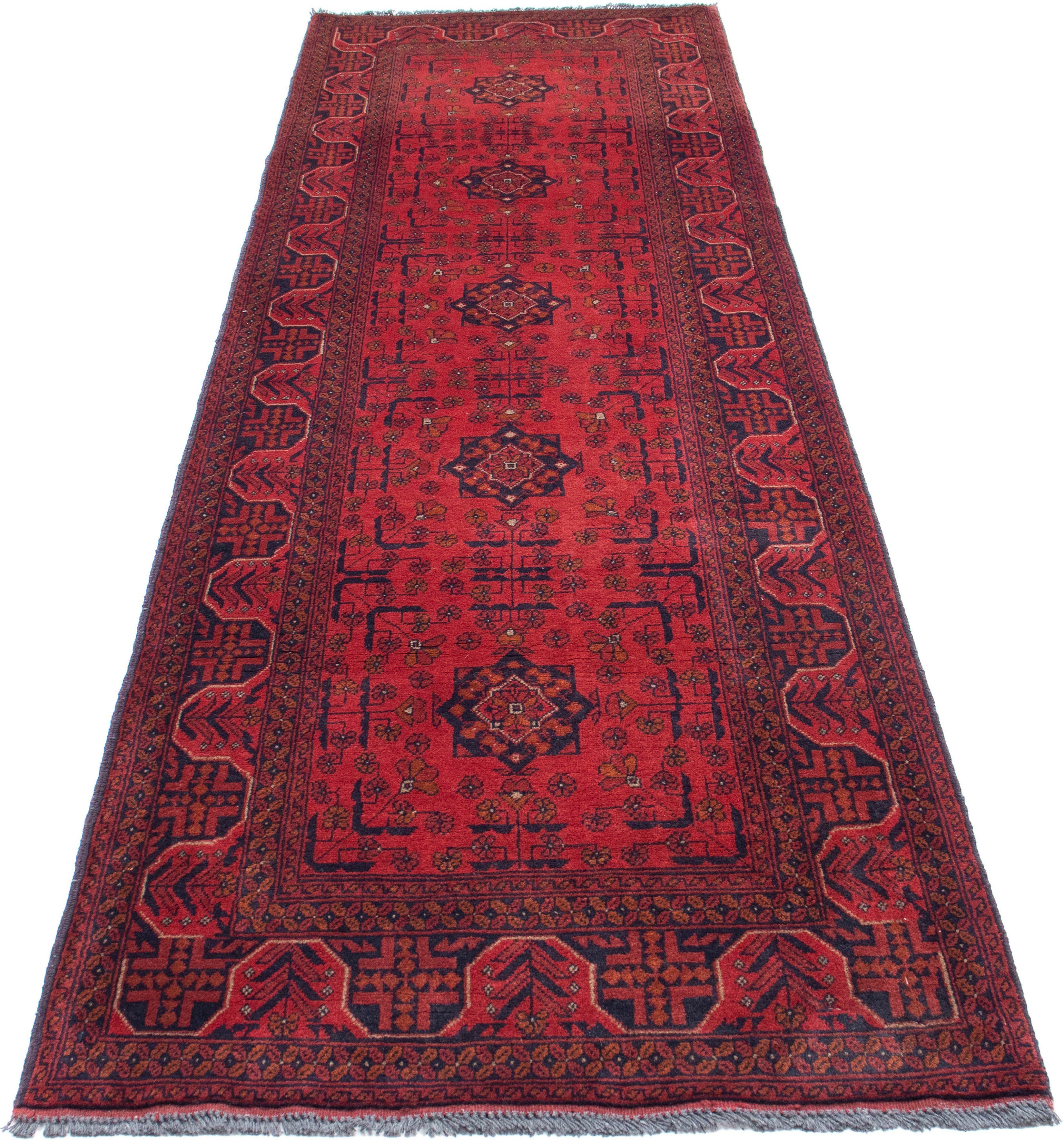 Orientteppich Afghan - Kunduz - 298 x 83 cm - dunkelrot, morgenland, rechteckig, Höhe: 7 mm, Wohnzimmer, Handgeknüpft, Einzelstück mit Zertifikat