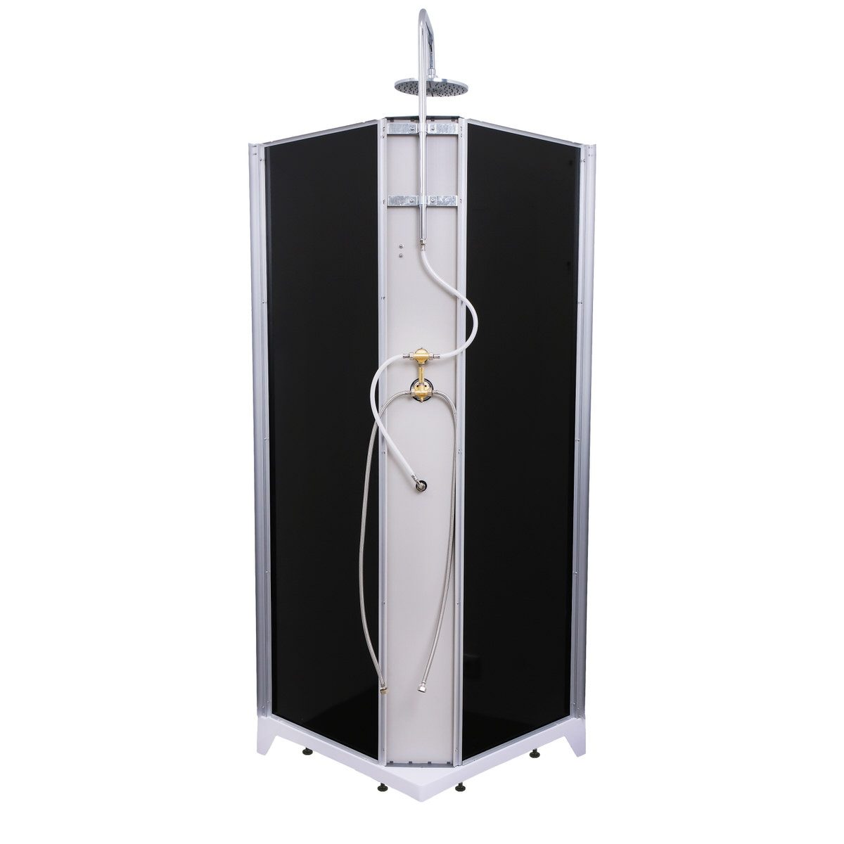 Aloni corner shower SK2479, complete set with shower tray, shower head, back panel & drain, tempered safety glass (according to EN 1250-1), 1-piece, with sliding door, space-saving shower for small bathrooms with glass partition