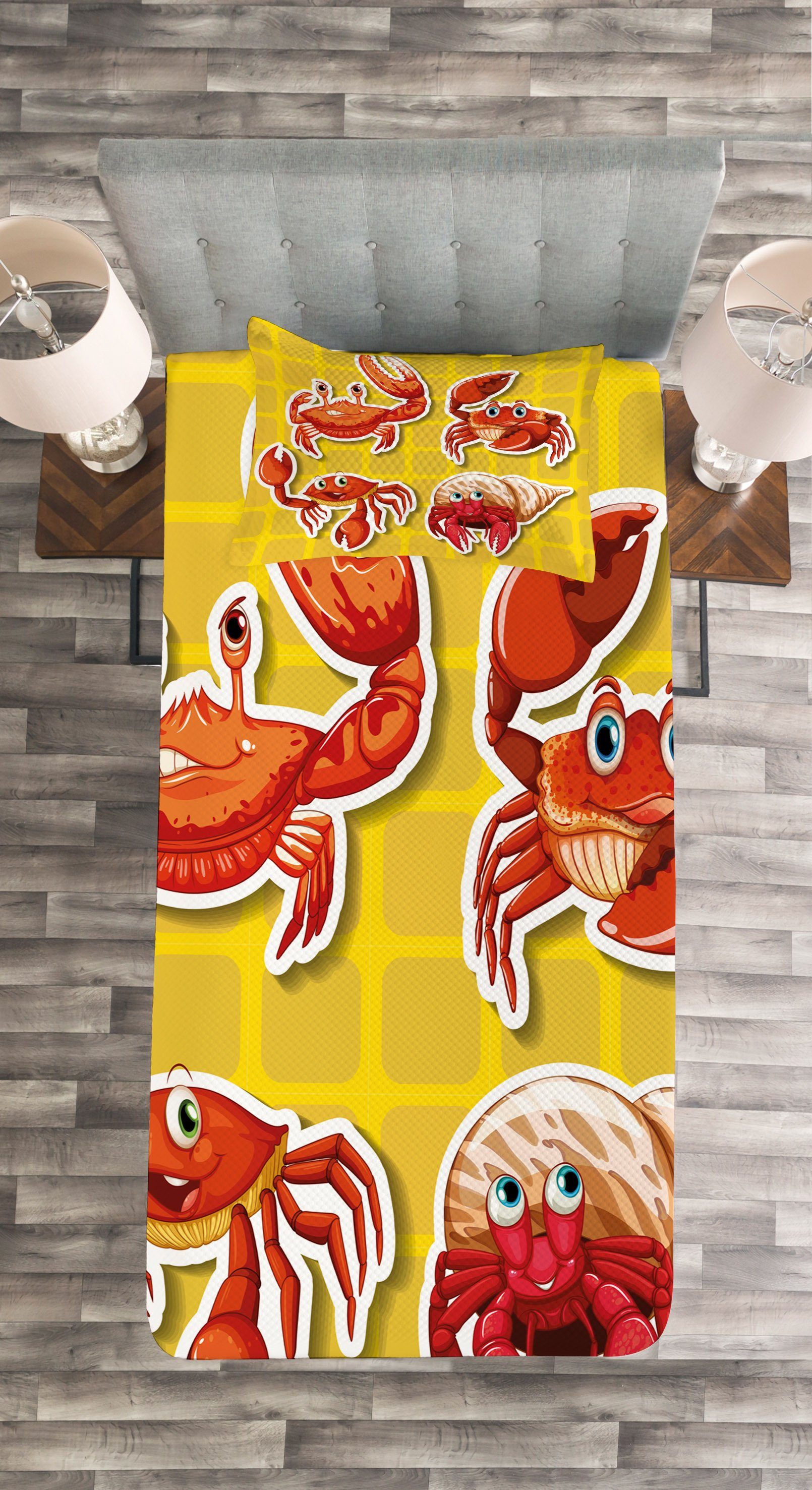 Abakuhaus, Karikatur 4 Kissenbezügen Tagesdecke Waschbar, Set mit verschiedene Crabs