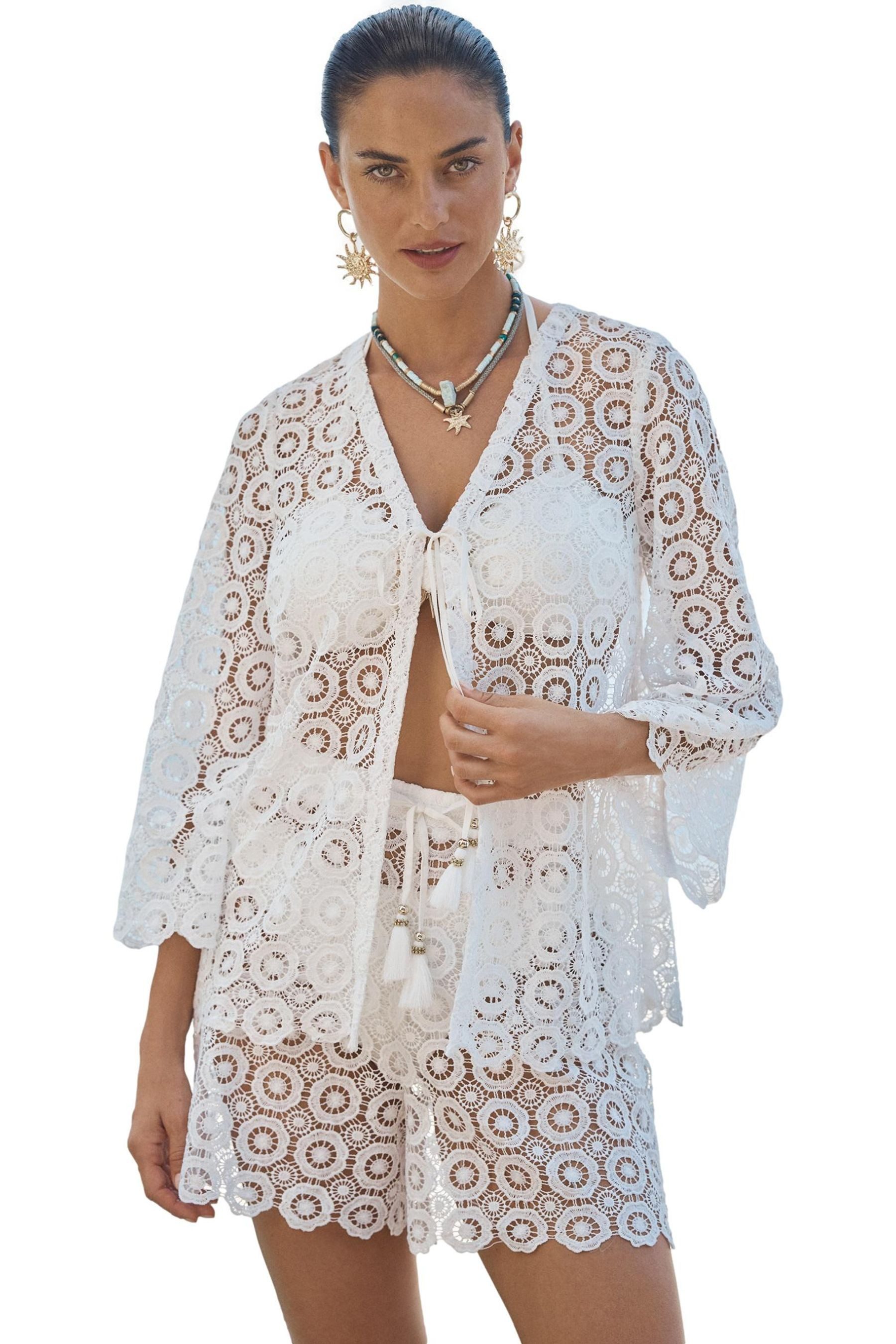 Love & Roses Stricktop Love & Roses gehäkeltes Kimonooberteil, Kurzgröße (1-tlg)