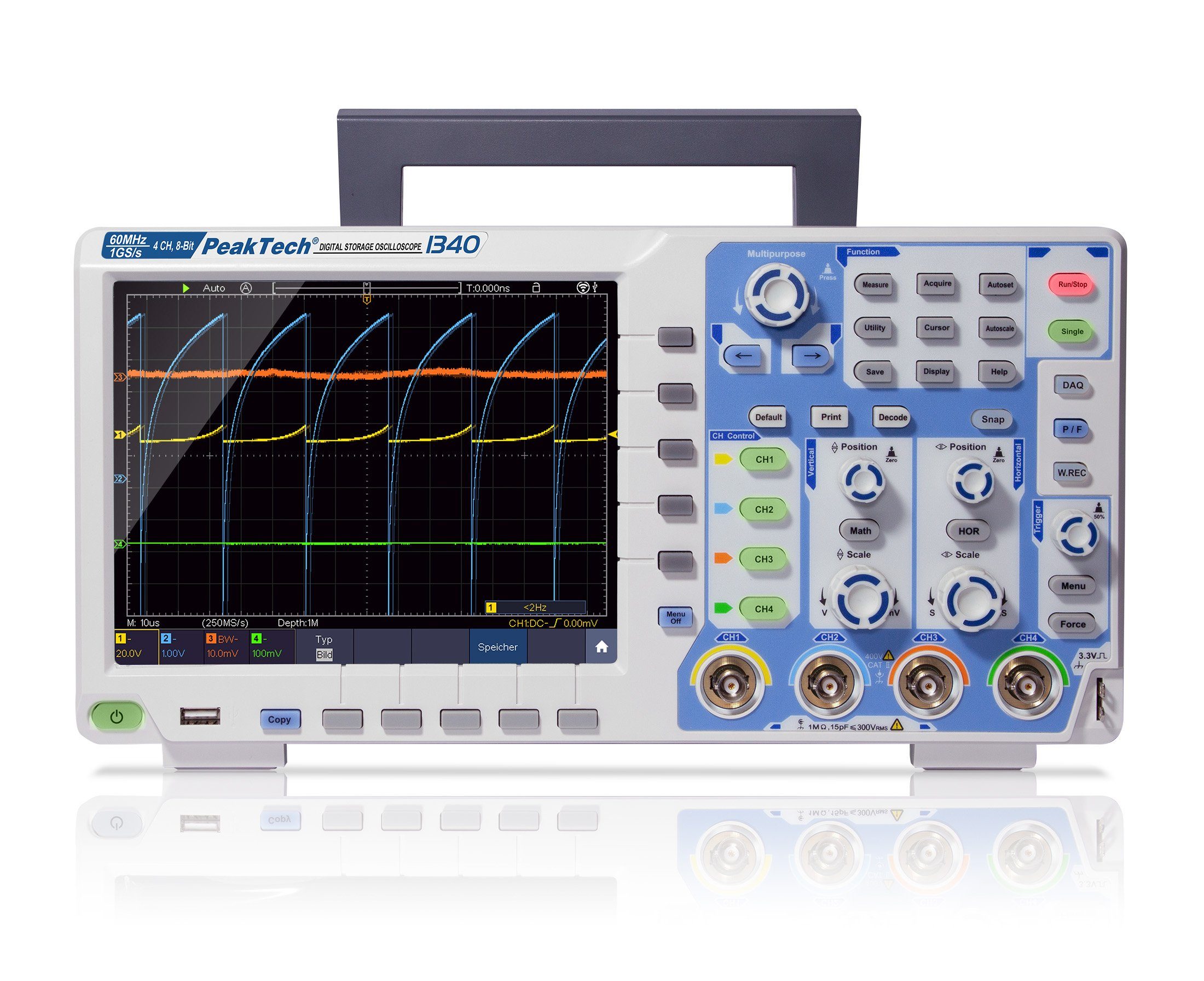 PeakTech Spannungsprüfer PeakTech 1340: 60 MHz/4 CH ~ 1 GS/s ~ Digital Oszilloskop, (1 St)