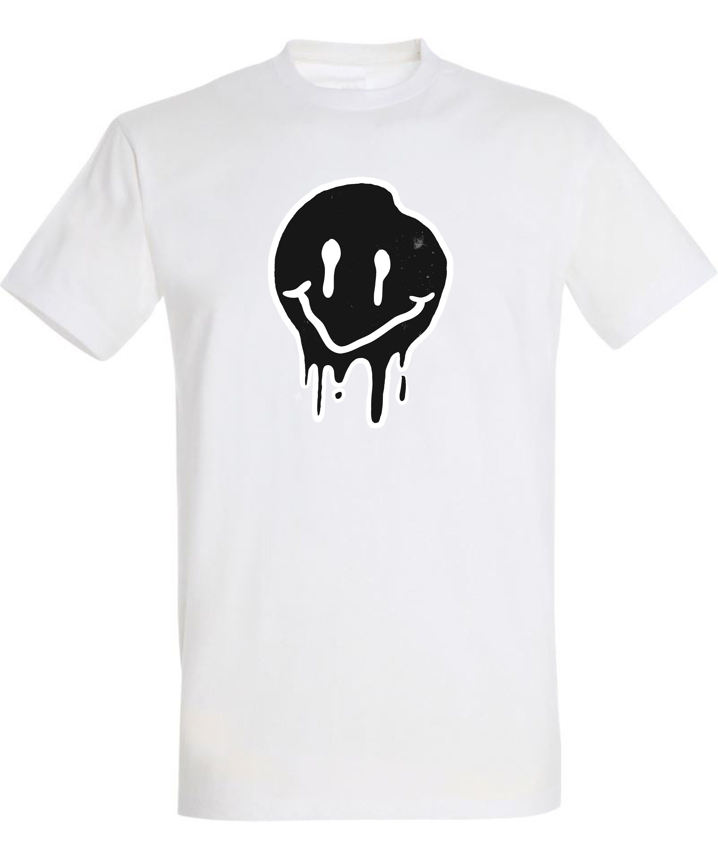 MyDesign24 T-Shirt Herren Smiley Print Baumwollshirt mit weiss Smiley - Shirt Regular i292 Zerlaufender Aufdruck Fit