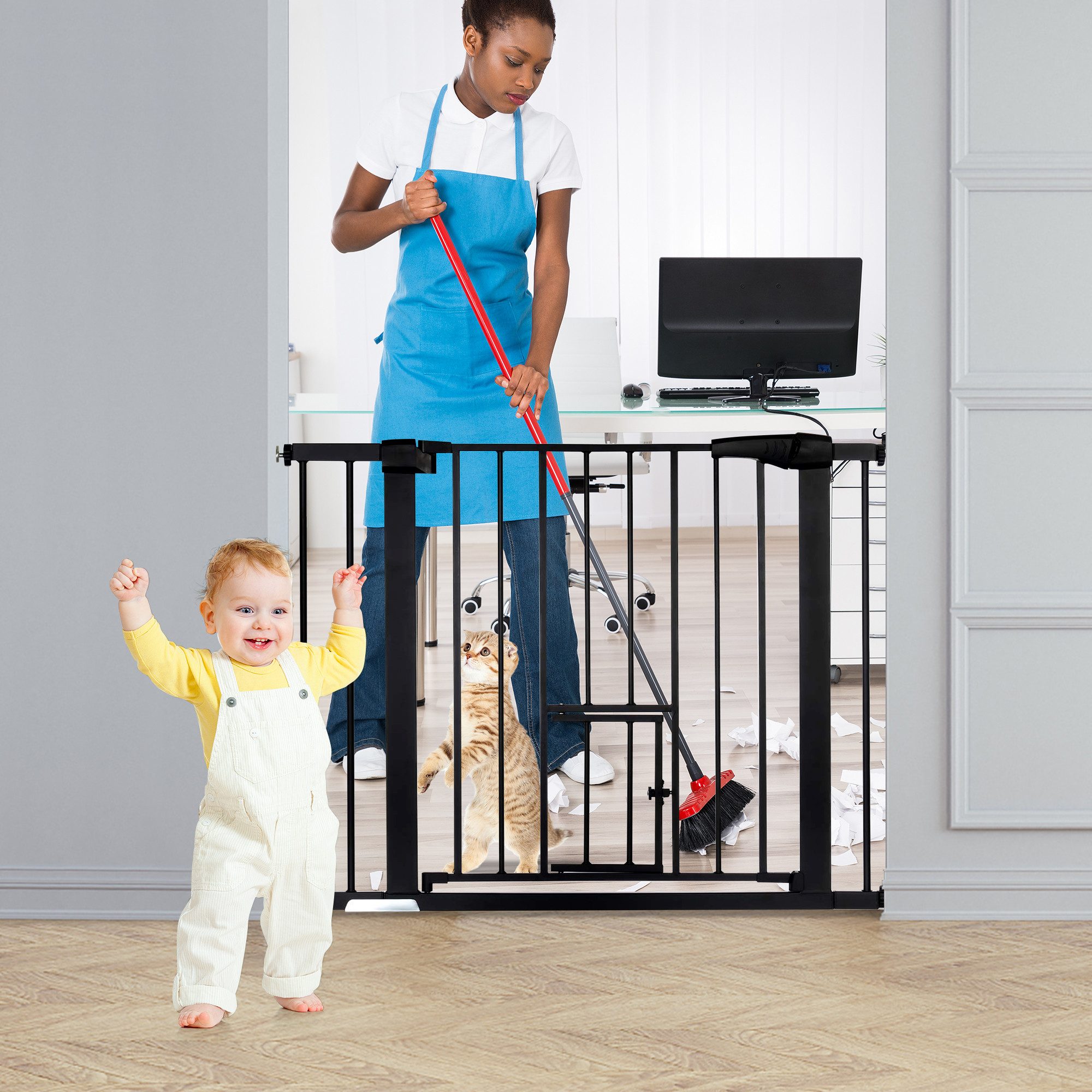Comomy Türschutzgitter (Babygitter Treppengitter mit Katzentür, günstig online kaufen