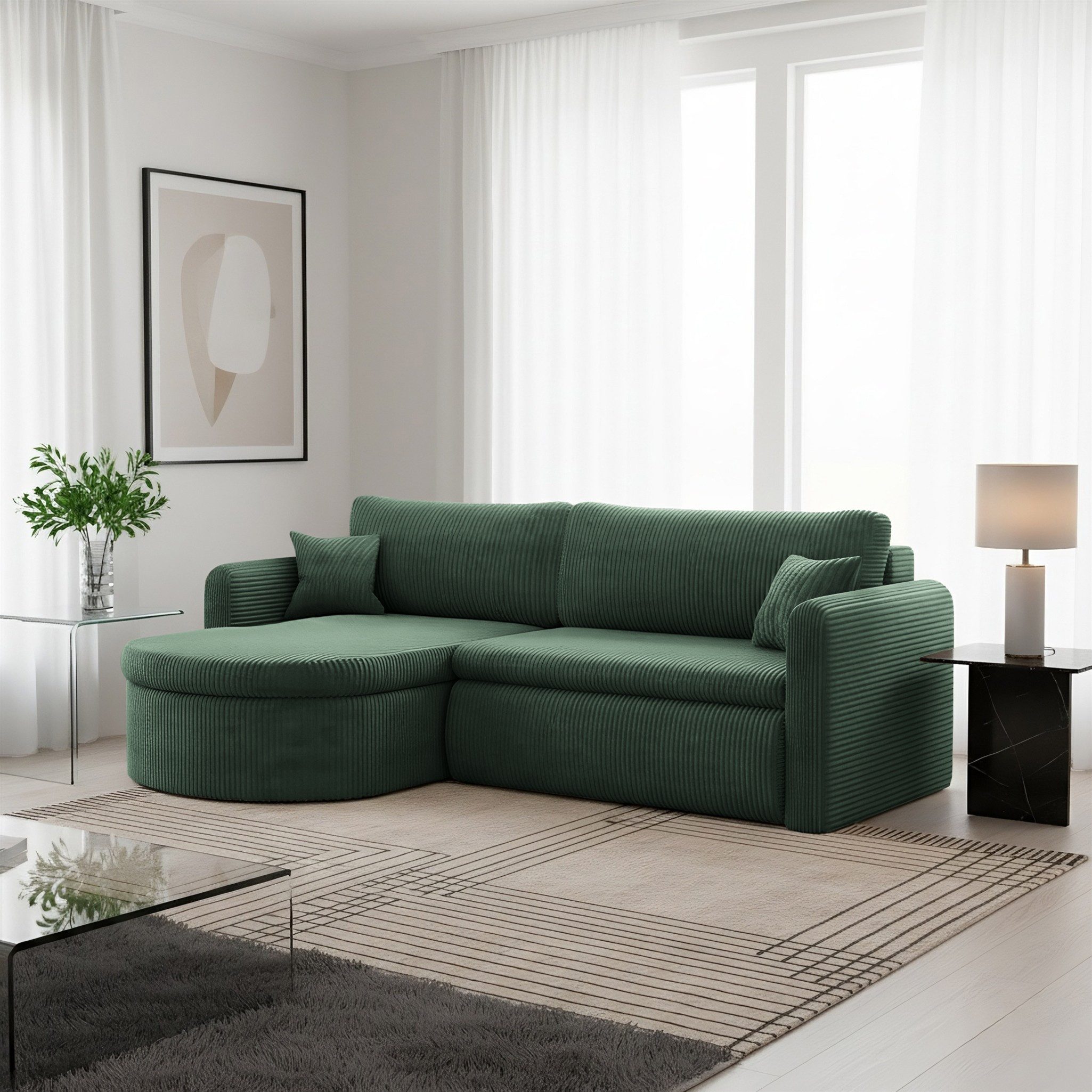 Fun Möbel Ecksofa Ecksofa Schlafsofa FELIZ, Rundumbezug, Inkl. Bettkasten und 2 Zierkissen