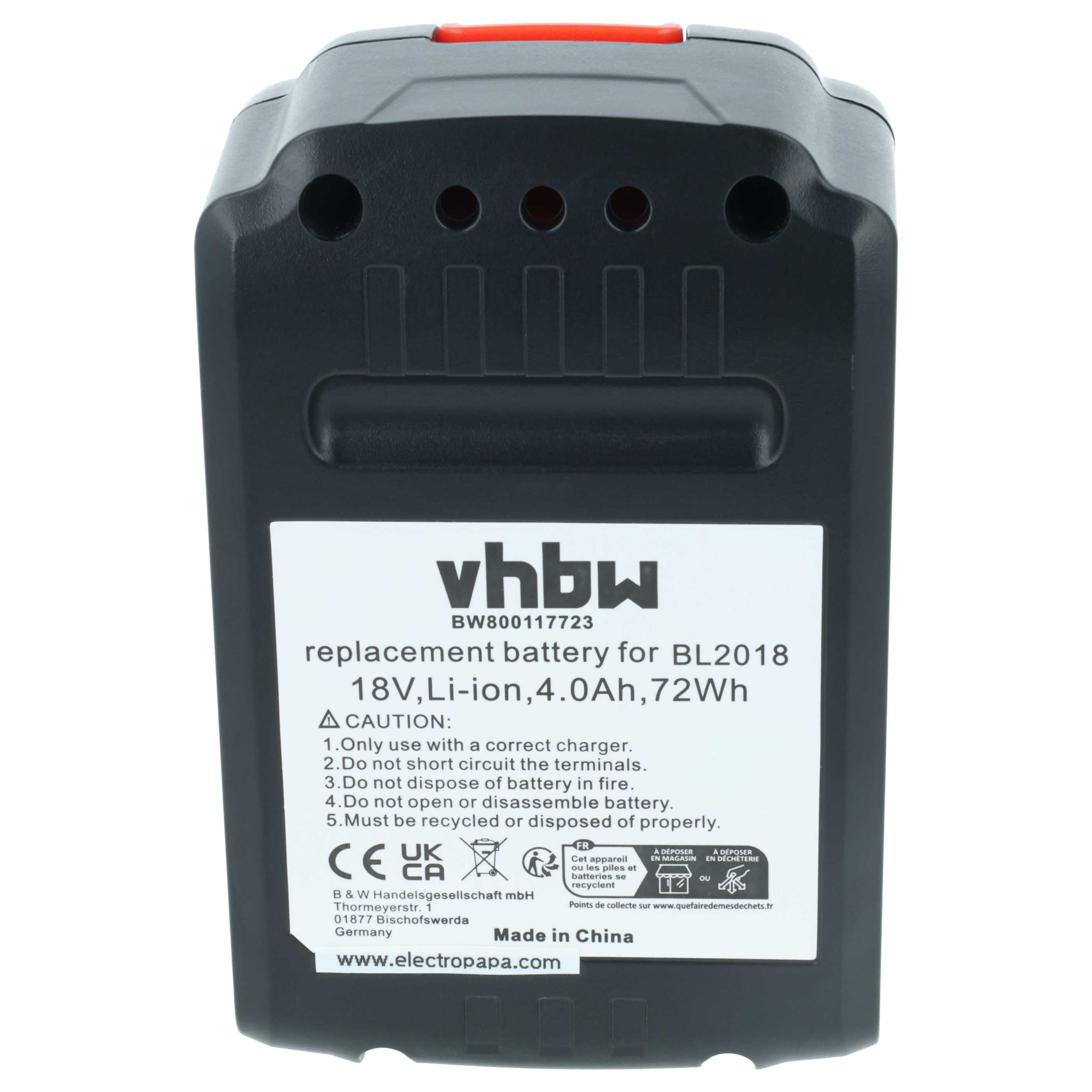 vhbw Akku passend für Black & Decker BDCSP18N, BL186K, BL188K, BDCH188N, Akku Akku Li-Ion 4000 mAh (18 V, 1 St), Leistungsfähiger Austausch-Akku für Werkzeug Powertools wie