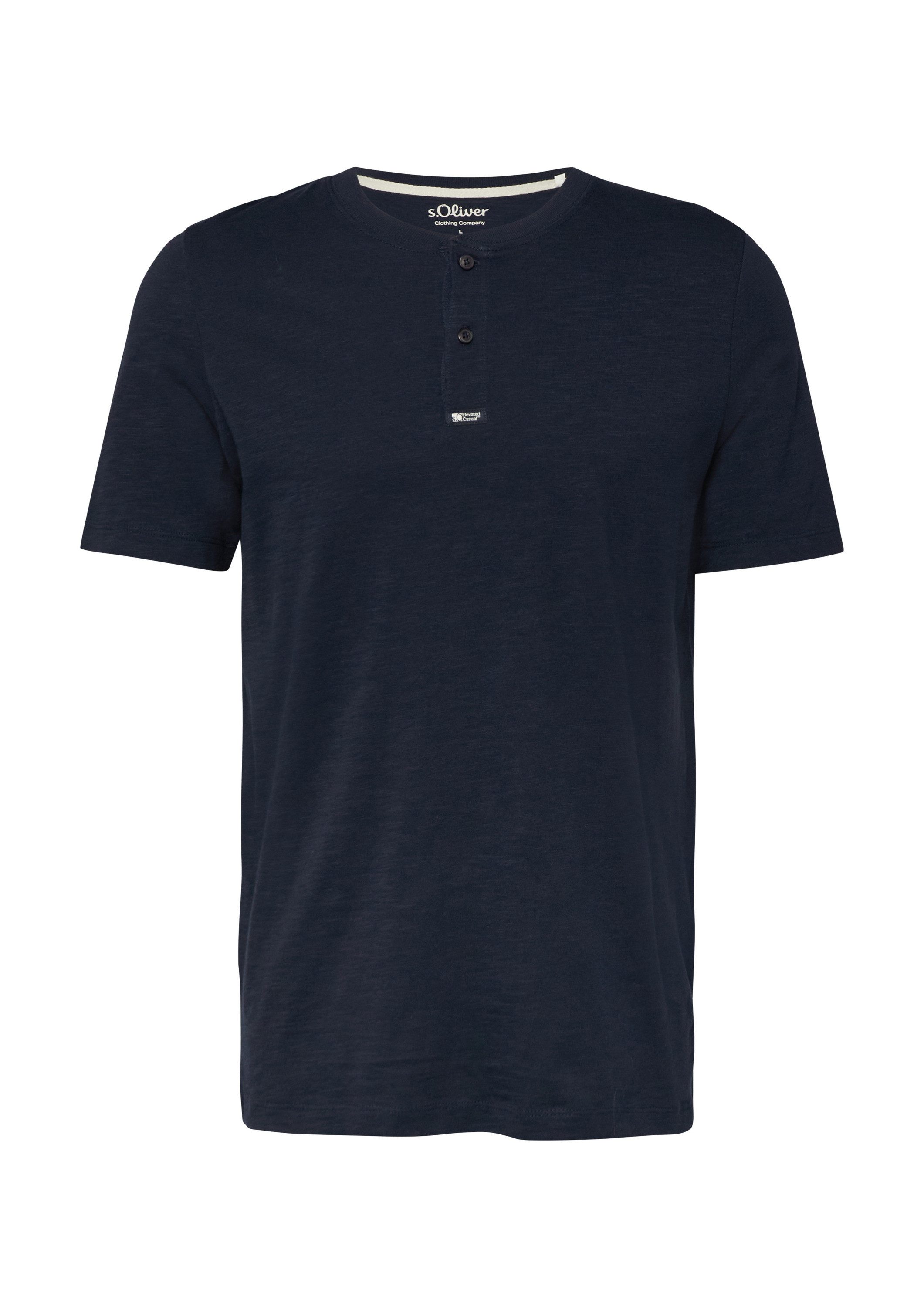 s.Oliver Kurzarmshirt T-Shirt Henley-Shirt in Flammgarnstruktur