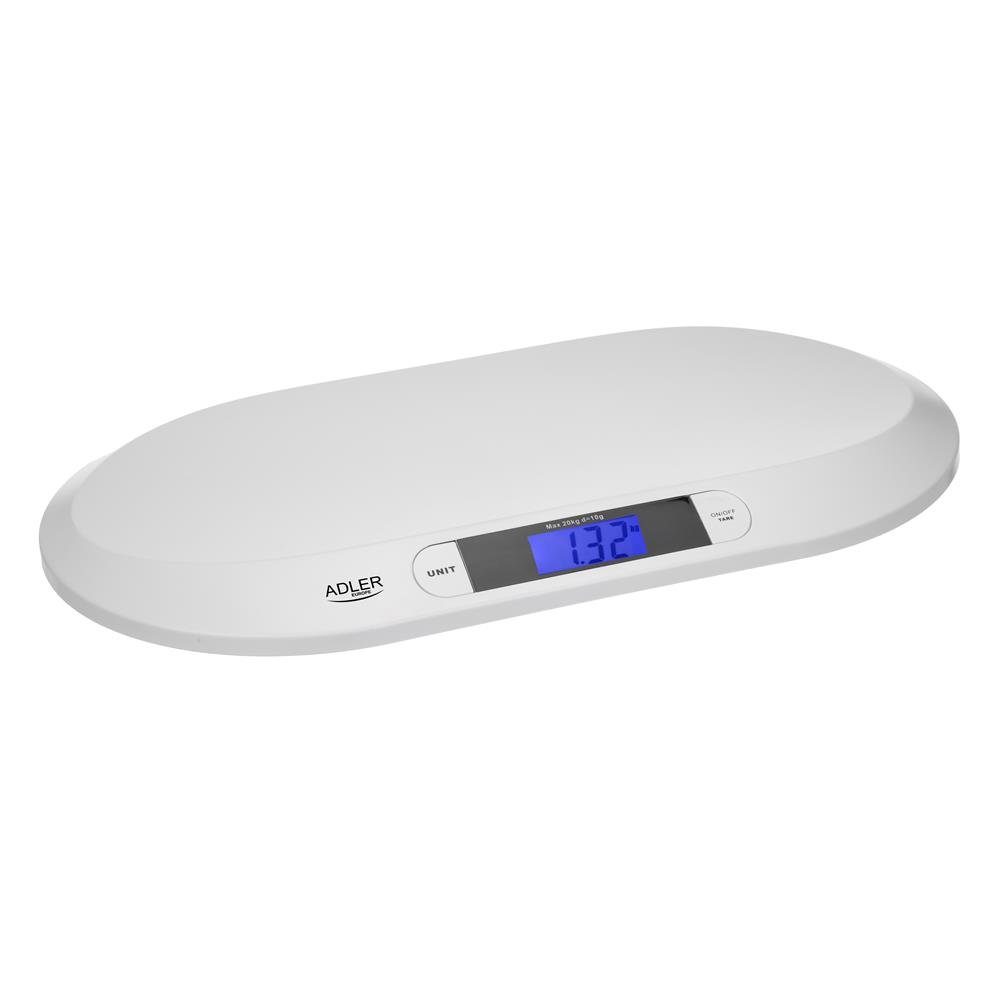 ADLER EUROPE Personenwaage AD 8139 Babywaage digital, Säuglingswaage bis 20 kg, Kinderwaage, HOLD Funktion, TARA Funktion, LCD Display und großer Wiegefläche, Weiß