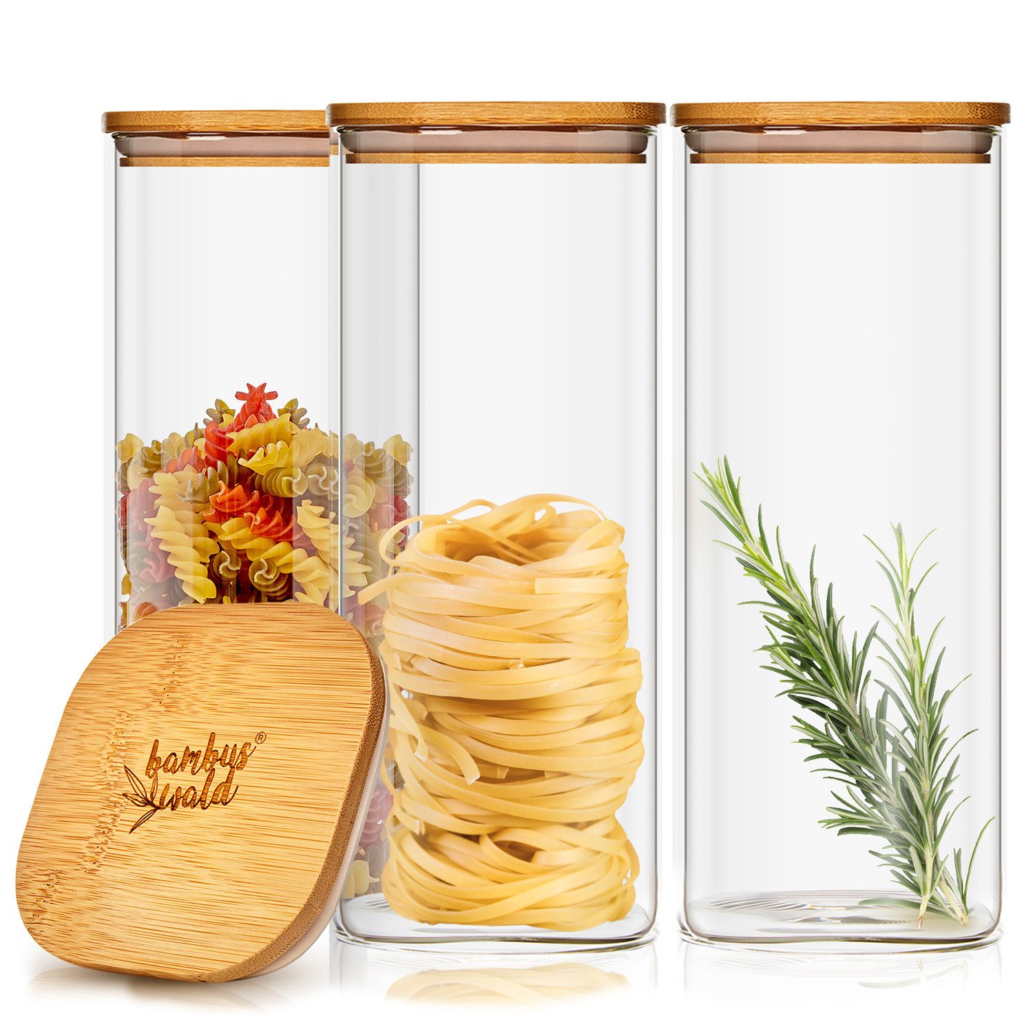 Klarstein Frischhaltedose Eckiges Glas mit Bambusdeckel 3er-Sets, Bambus,Glas, (Set)