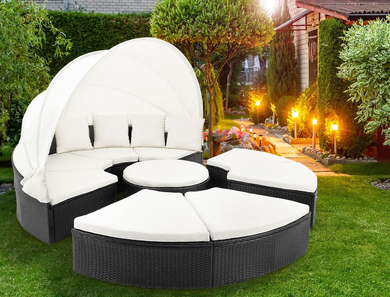 Casaria Sonneninsel Schwarz, 230cm Sonnenliege Polyrattan günstig online kaufen