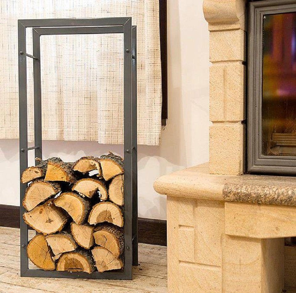 DanDiBo Kaminholzregal Kaminholzständer 100 cm Grau 80003 Holzkorb Kaminholzhalter Regal