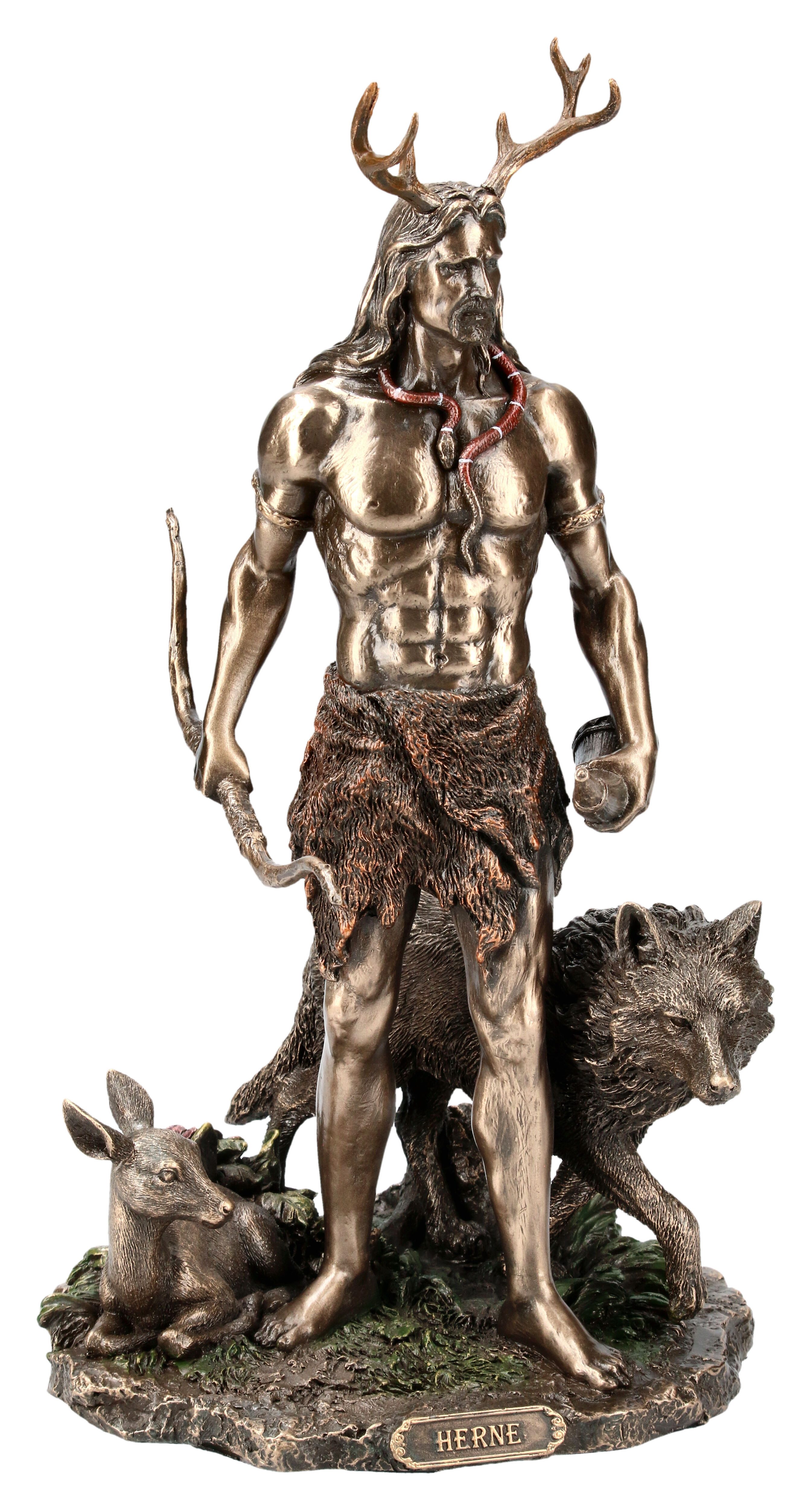 Figuren Shop GmbH Dekofigur Herne Figur - Der Gehörnte Gott mit Tieren - Veronese Götter Deko