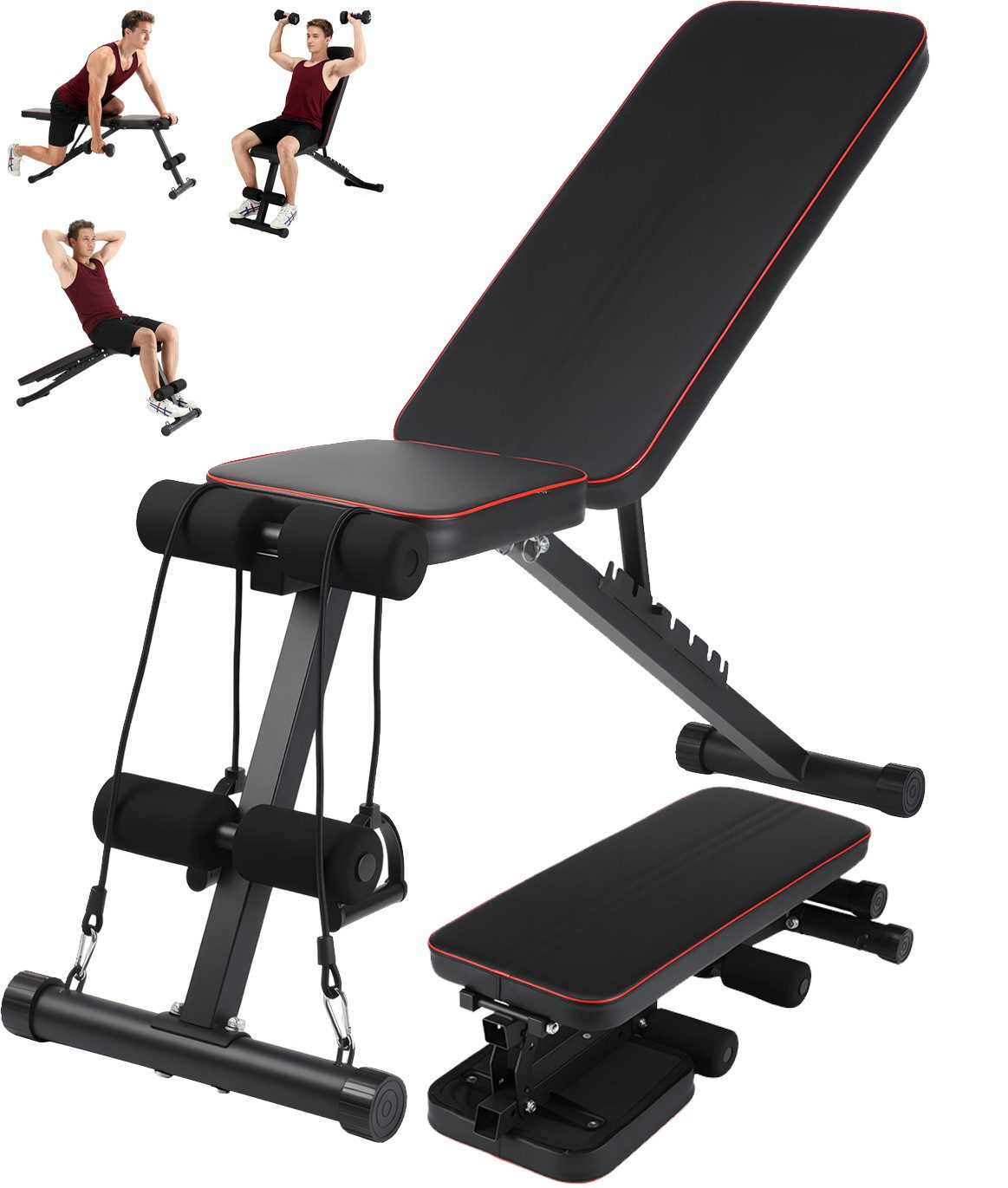 oyajia Hantelbank Klappbare Hantelbank mit Verstellbarer Rückenlehne für Heimtraining, (7-Fach Verstellbare Rückenlehne, Komfortables Sitz, für Indoor-Fitness, Robuster Stahlrahmen mit Schaumstoffrollen, bis 300kg Belastbar), Mit Kordelzug, ideal für Kleine Räume & Wohnungen