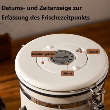 PFCTART Vorratsdose Kaffeedose Luftdicht aus Edelstahl, 1800 ml mit CO2-Auslassventil, eingravierter Datumsanzeige und Messlöffel