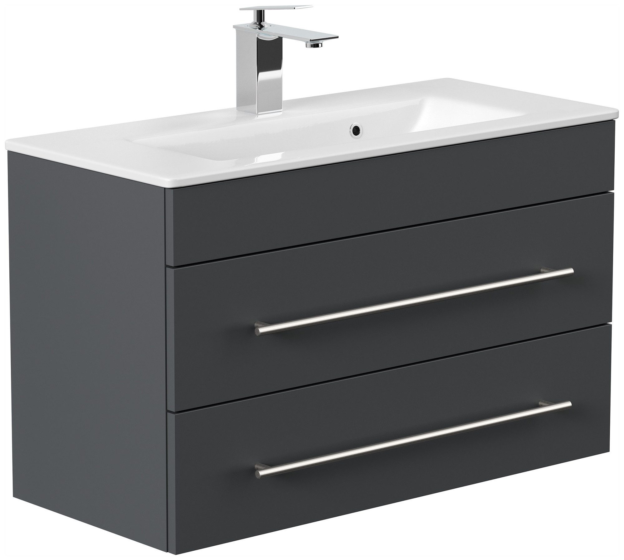 Magnolia Home Waschtisch Badmöbel Mars 800 SlimLine 80x36cm mit 2 SoftClose Schubladen grafit
