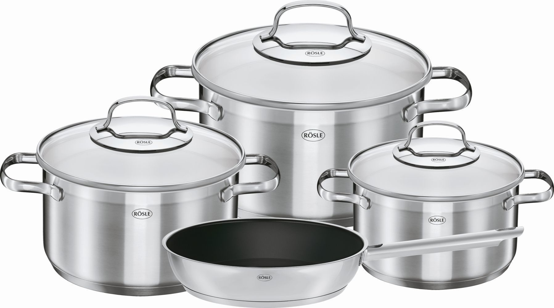RÖSLE Topf-Set 4-teilig ELEGANCE 13470 Induktion mit Glasdeckel