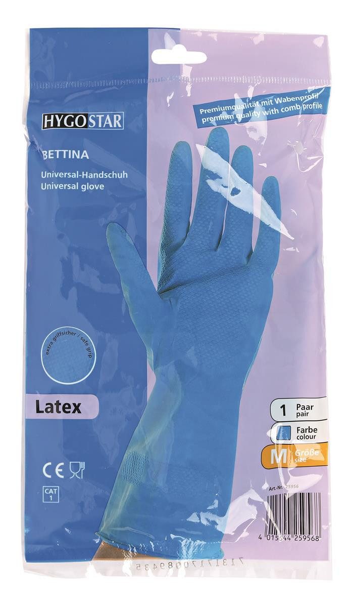 HYGOSTAR Baumwollhandschuhe 25956 Haushaltshandschuhe Bettina blau Gr. 8/M Latex beflockt