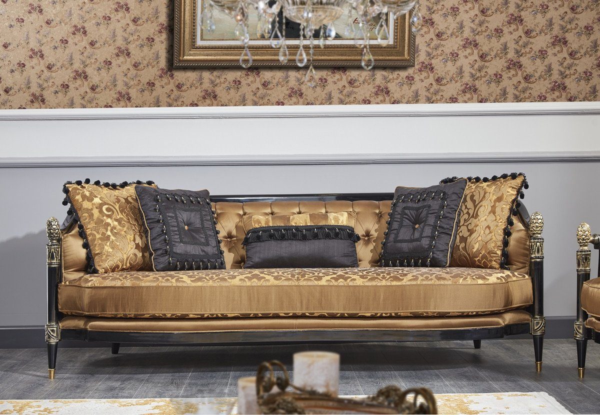Casa Padrino Chesterfield-Sofa Luxus Barock Chesterfield Sofa Gold / Schwarz 231 x 94 x H. 83 cm - Barock Wohnzimmermöbel