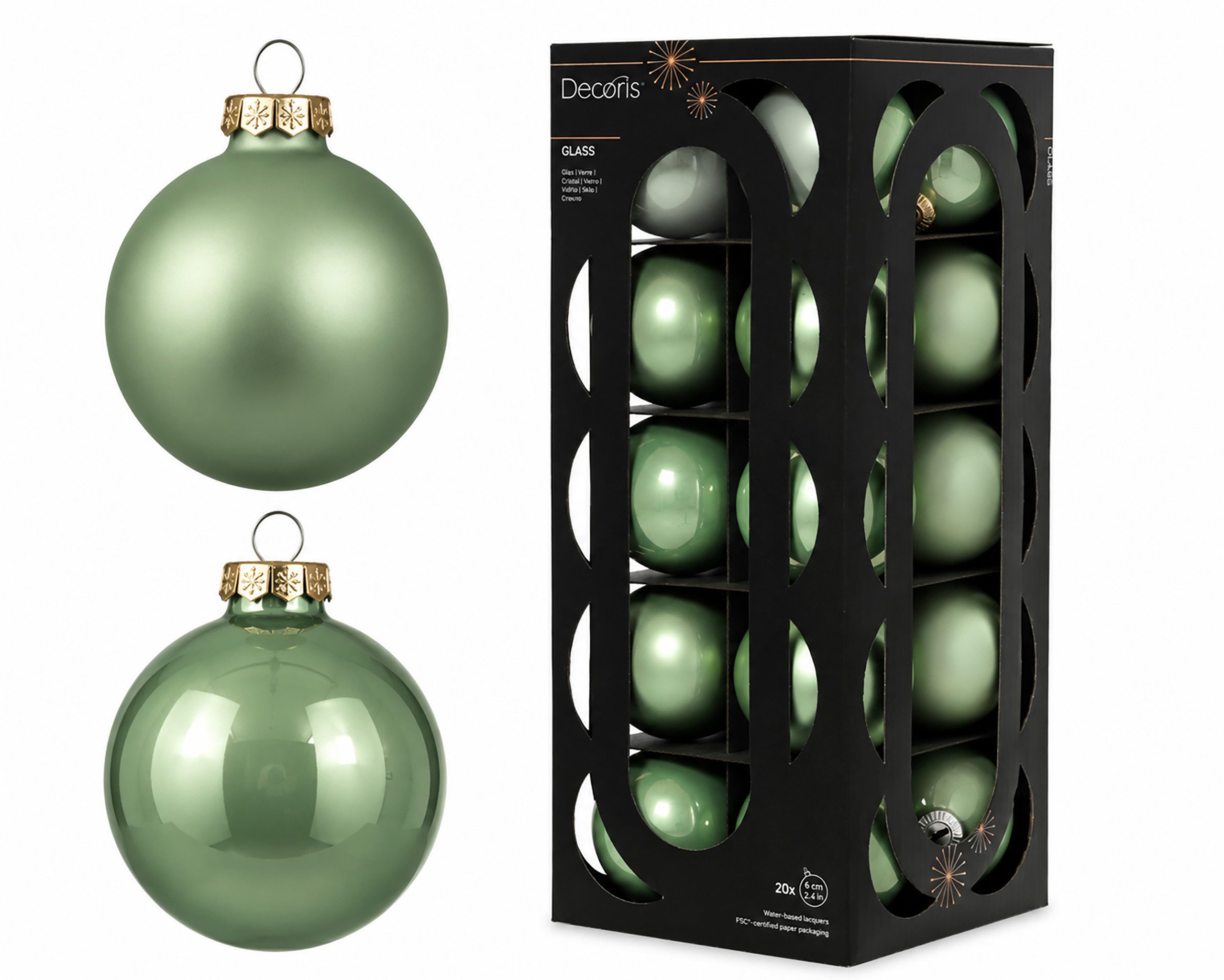 Kaemingk Weihnachtsbaumkugel, Weihnachtskugeln Glas 6cm 20 Stück - Pfefferminz