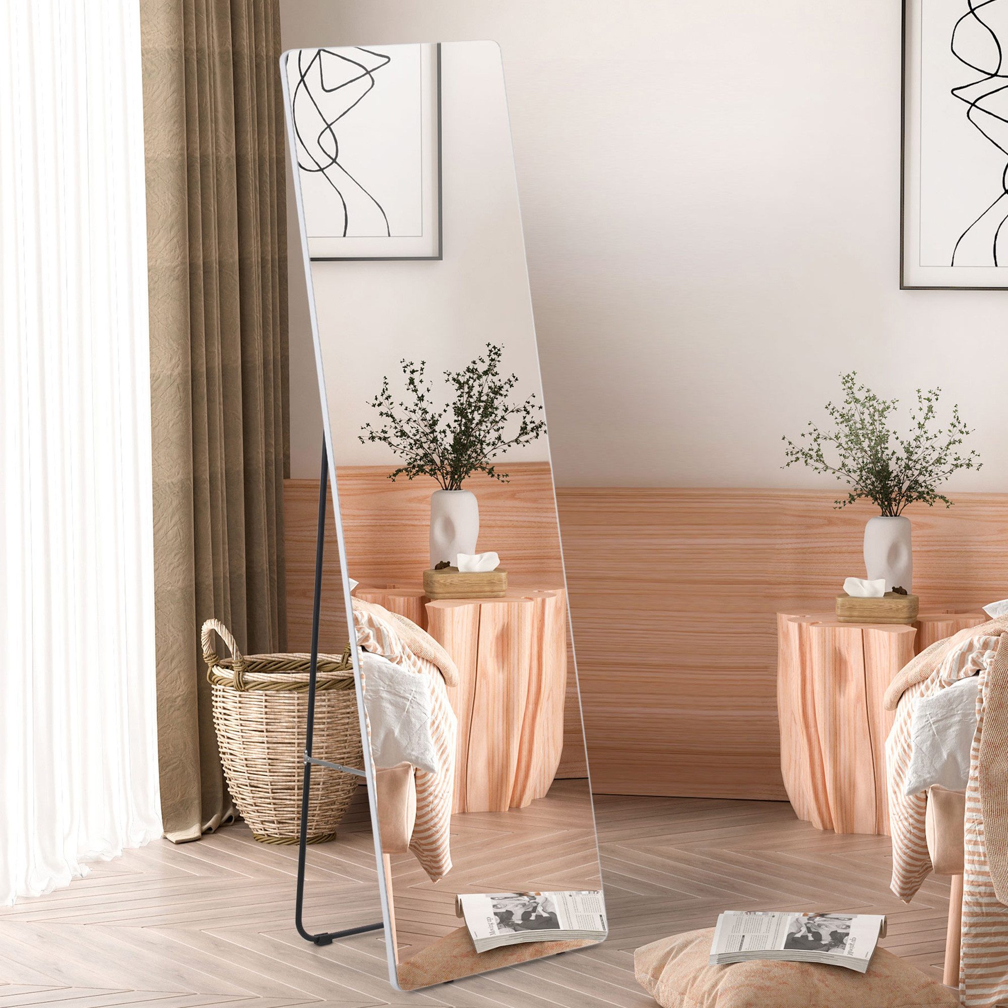 HOMCOM Standspiegel Wandspiegel mit Ständer (Ganzkörperspiegel, 1-St., Stehspiegel), Silber 45 x 37 x 158,5 cm