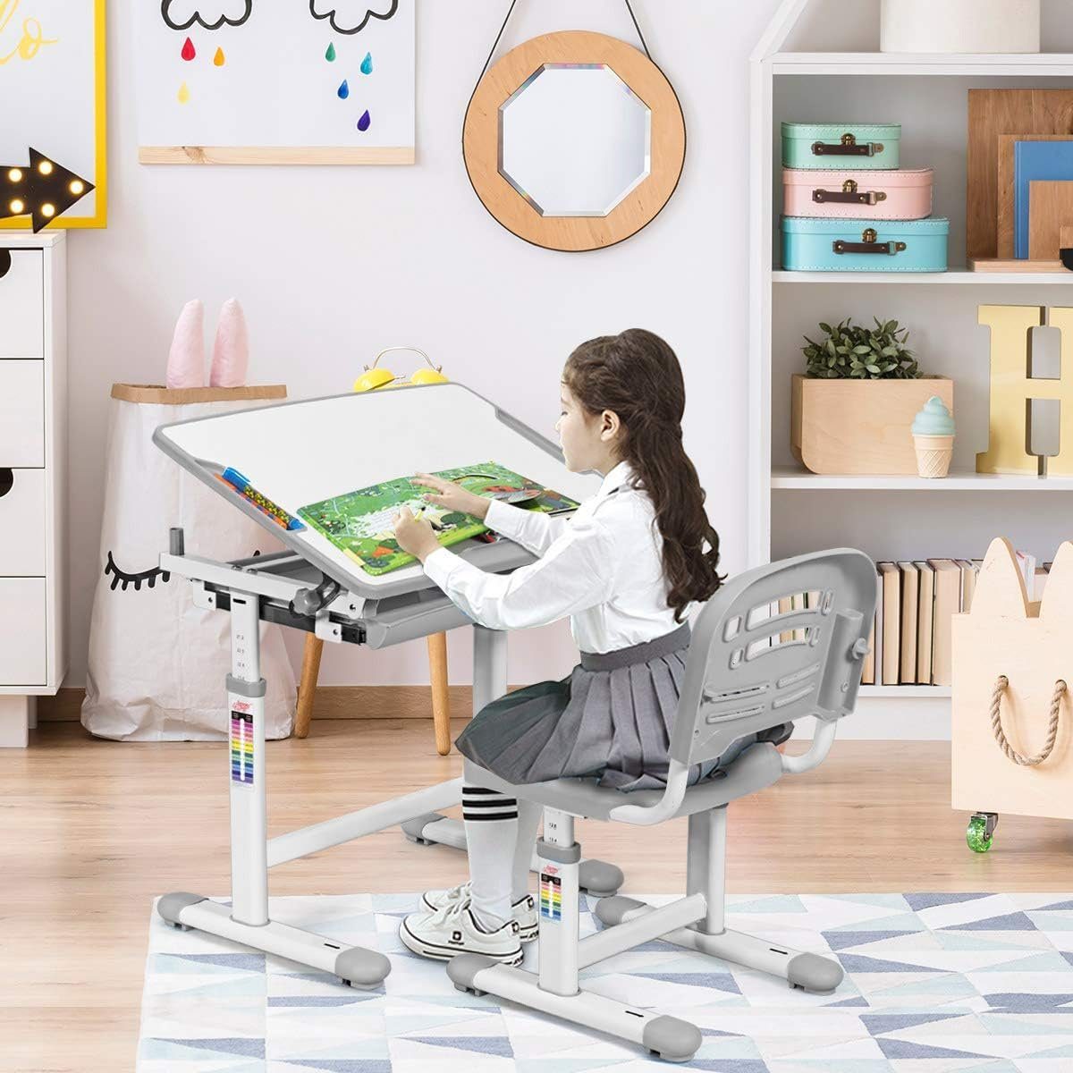 KOMFOTTEU Kinderschreibtisch mit Stuhl (Set), höhenverstellbar günstig online kaufen