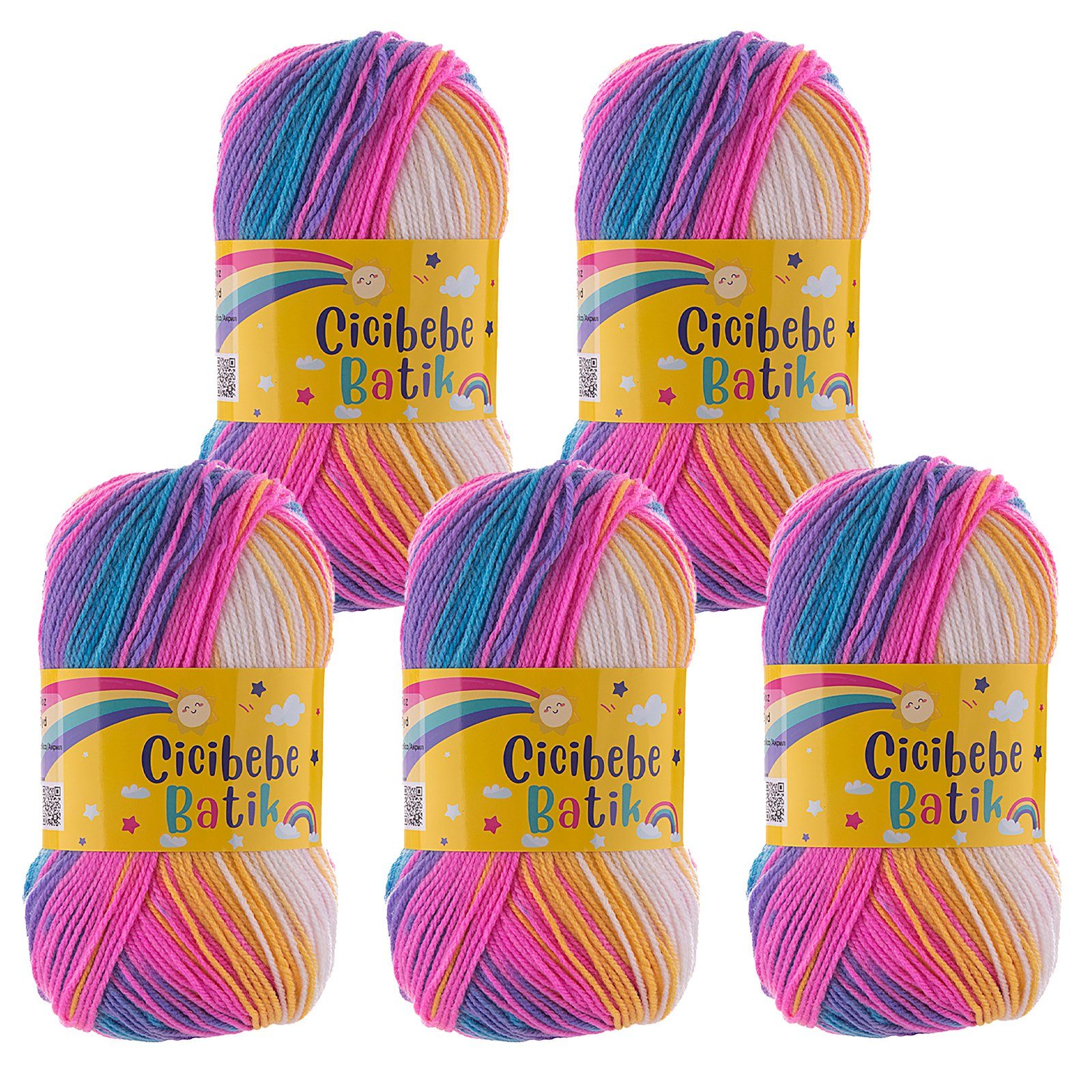 Papatya 5 x 100g Farbverlaufsgarn Cicibebe Häkelwolle, 1800 m (Paket, 5-St), 62 Funfetti