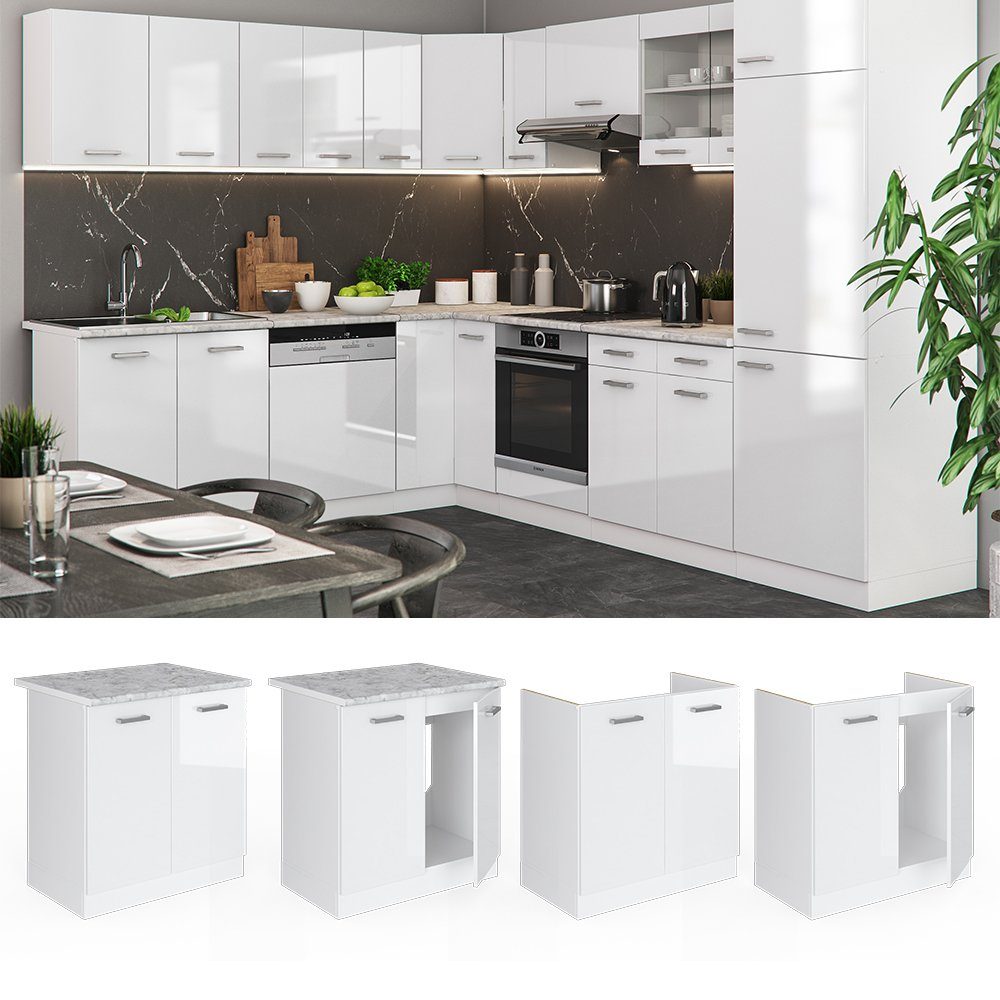 Vicco Unterschrank R-Line, Weiß Hochglanz/Weiß, 80 cm ohne Arbeitsplatte (1-St)