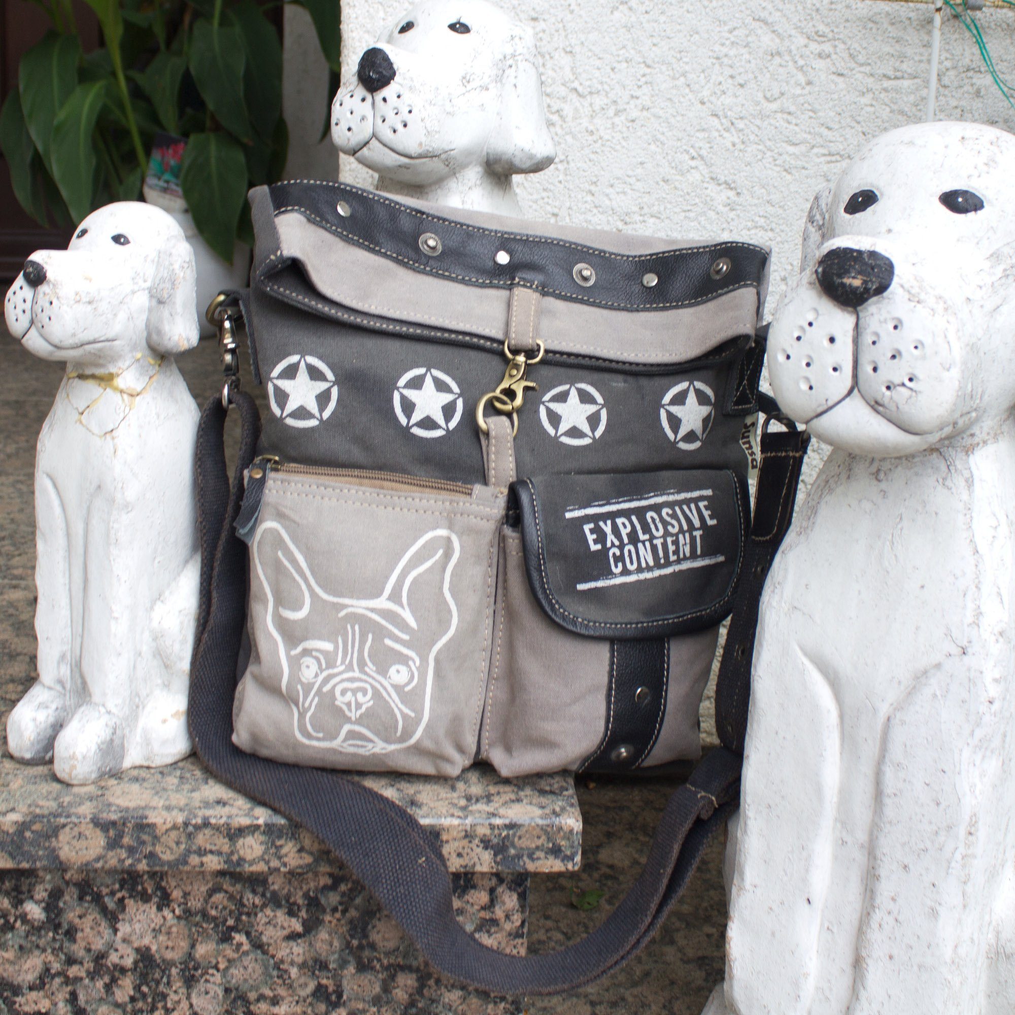 Umhängetasche Canvas Umhängetasche mit Hundemotiv Hundeliebhaber für recyceltem für Bag. Canvas Sie/Ihn, Sunsa aus Aufdruck. Crossbody Tasche