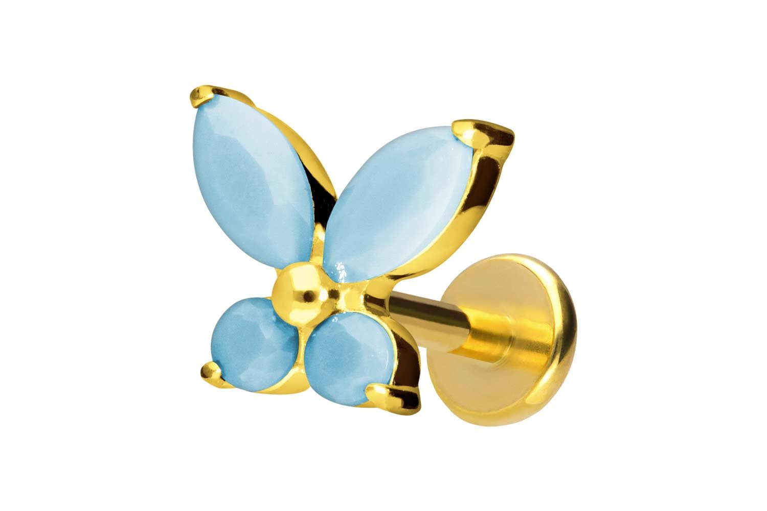 PIERCINGLINE Piercing-Set Titan Labret mit Push Fit SCHMETTERLING + SYNTHETISCHE TÜRKISE (Labrets, 1-tlg)