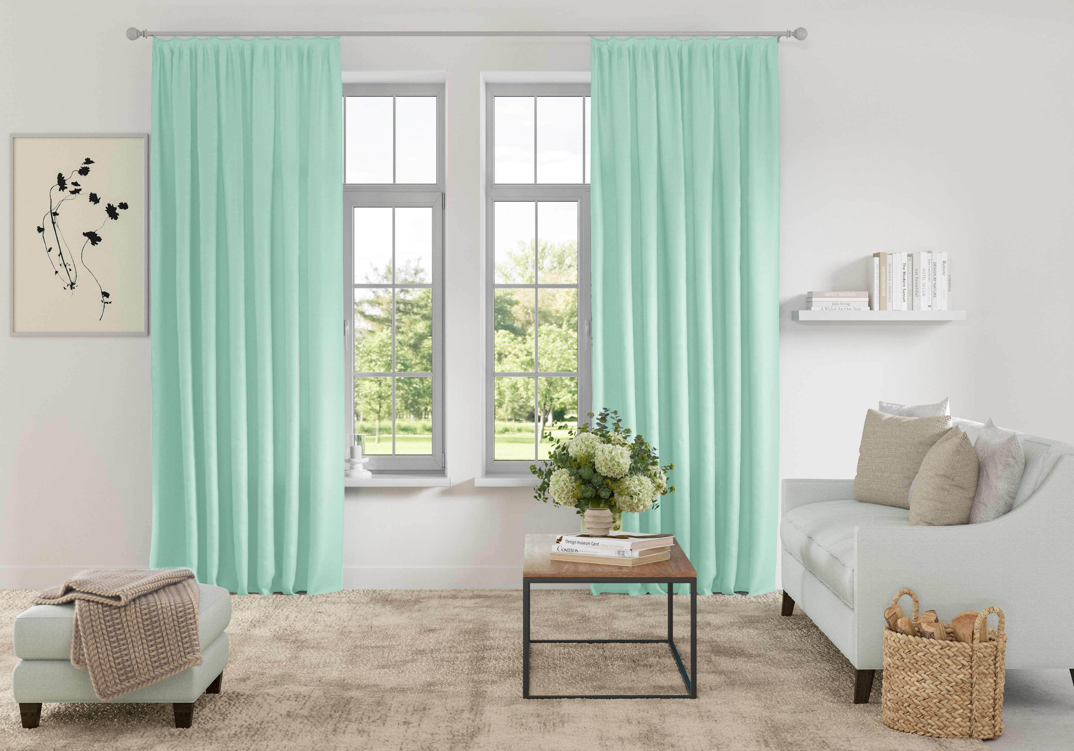 OTTO home Vorhang Parry (2 St), Kräuselband, blickdicht, Polyester, 2-er Set, blickdicht, monochrom, basic, einfarbig, Bestseller