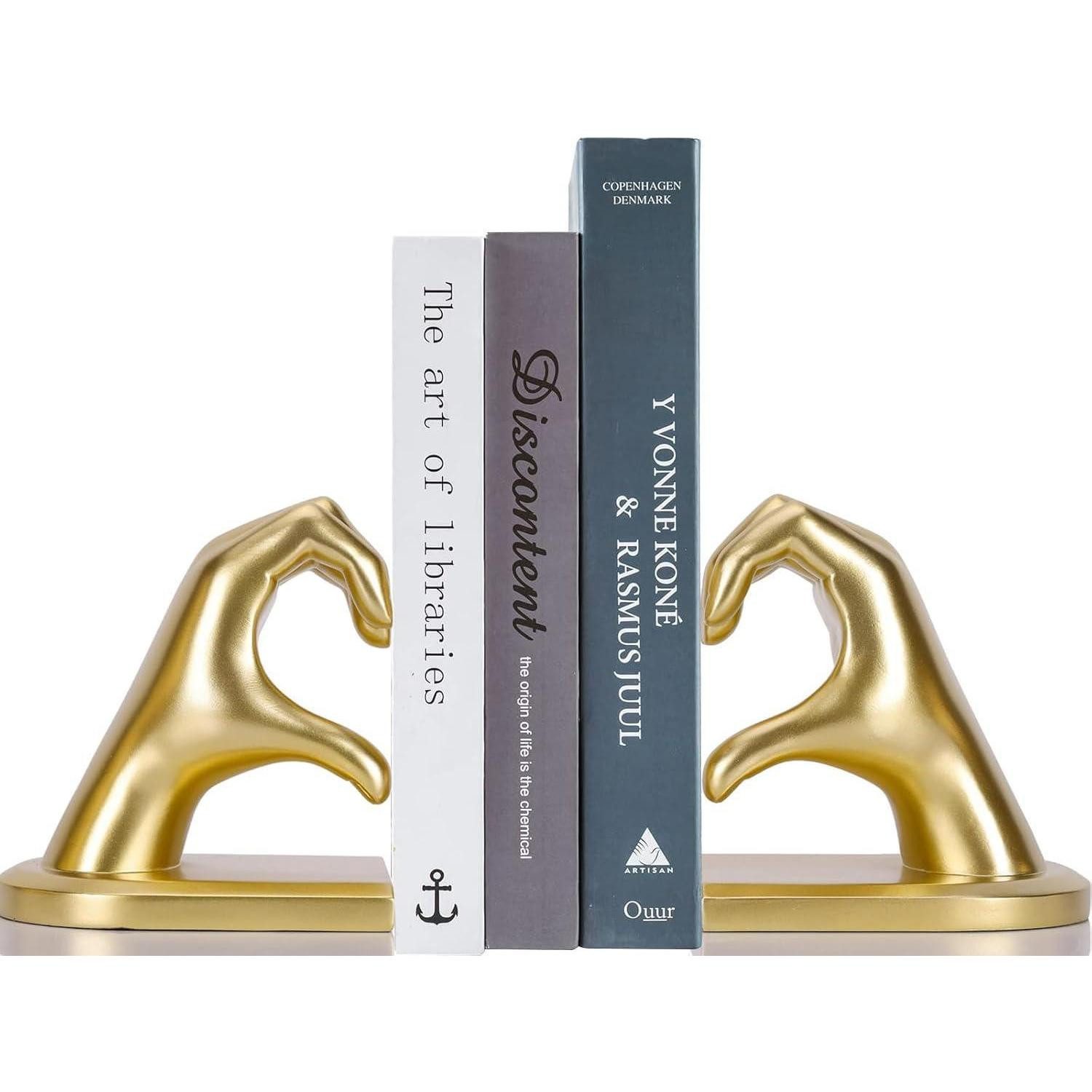 LuxusKollektion Buchstütze Goldene Herz Hände Dekorative Buchstützen Skulptur Bücherstopper