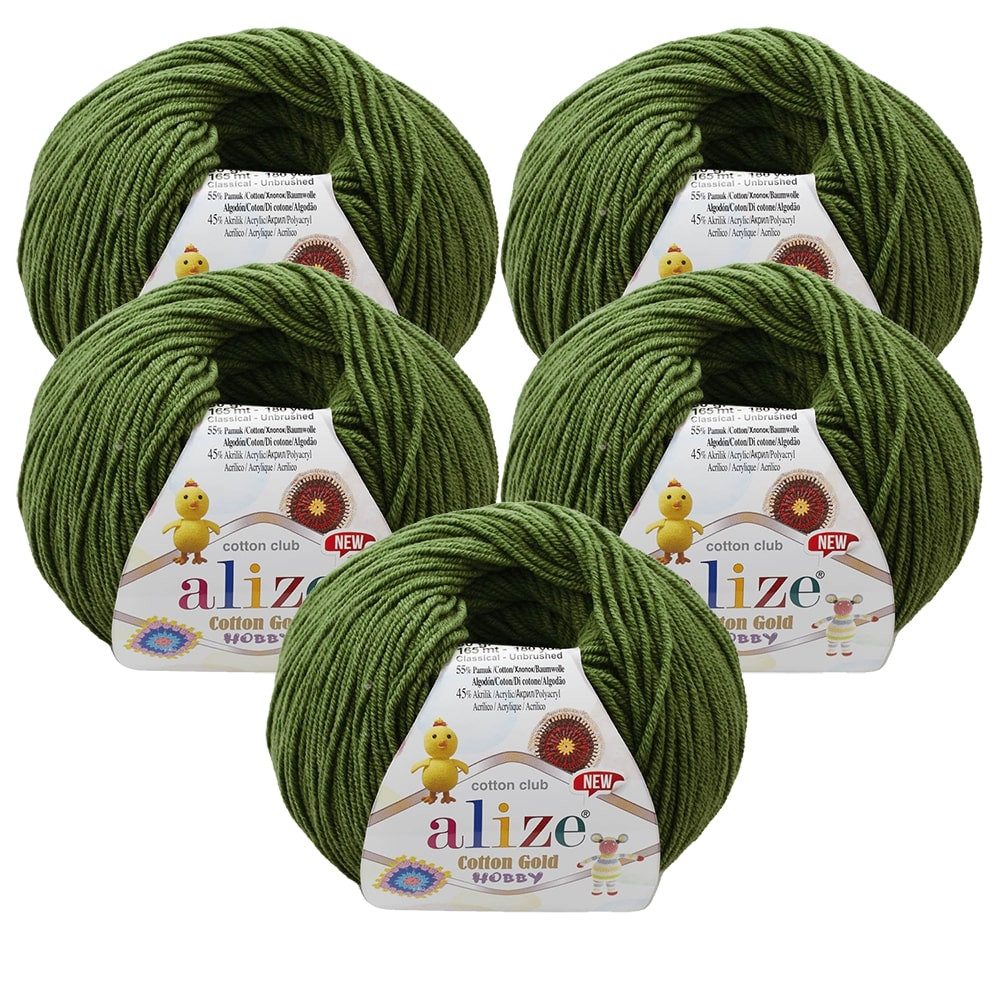 Alize 10 x ALIZE COTTON GOLD HOBBY NEW 35 GREEN Häkelwolle, 330 m, Baumwolle-Acrylwolle, Amigurumi