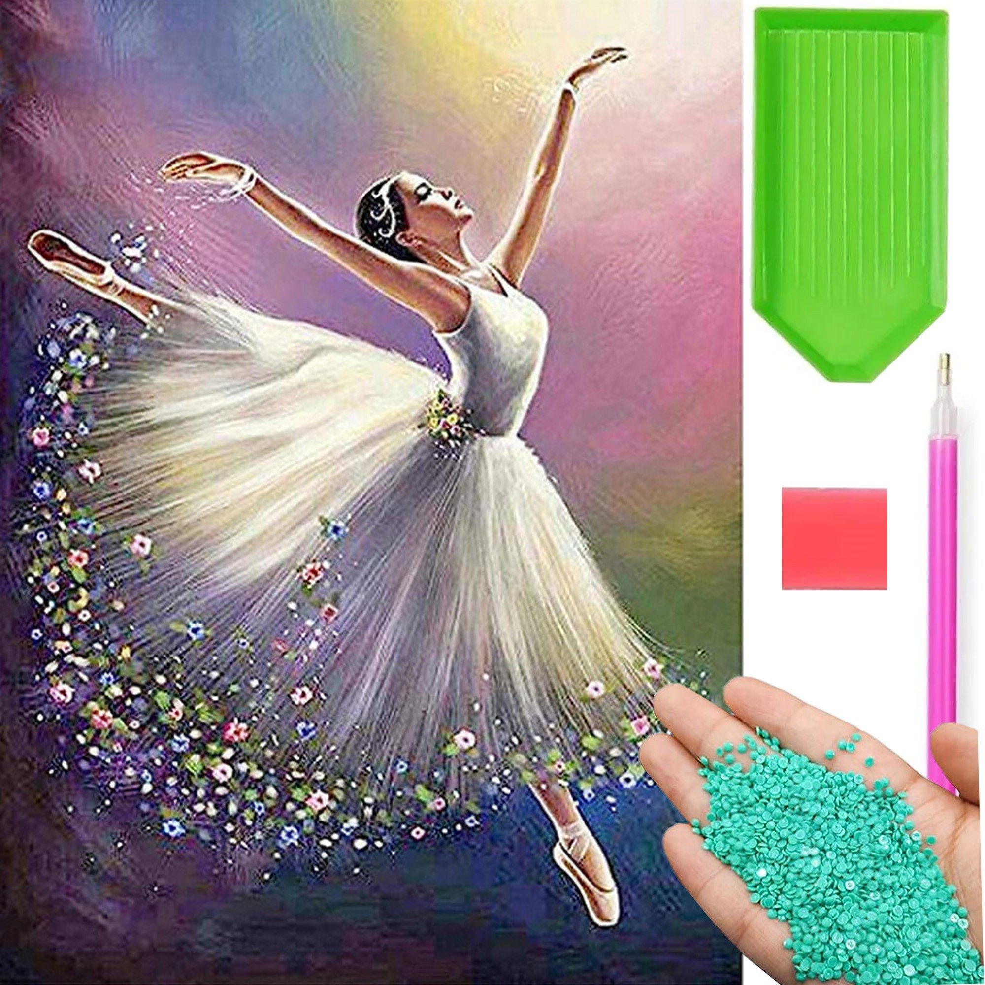 Verkgroup Malen nach Zahlen 5d Diamantgemälde - Die Ballerina Tänzerin Ballet (5d Diamond Painting-Set, 5d Diamond Ballerina mit Farbigen Steinchen), Hochwertige Materialien, funkelnde Diamanten, einfache Anleitung.