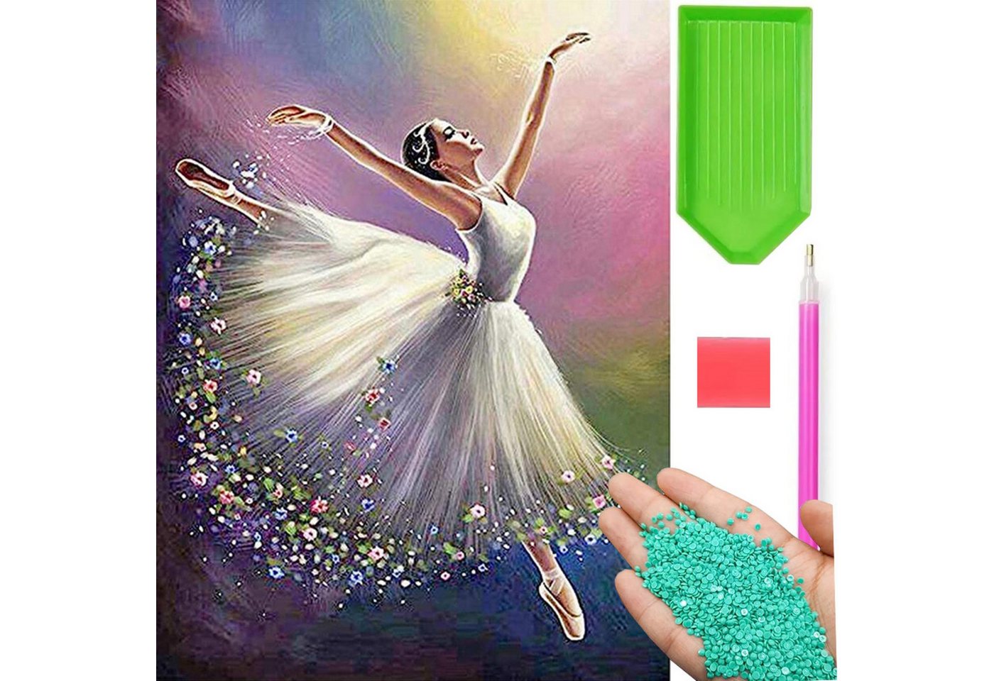 HURTNET Malen nach Zahlen 5d Diamantgemälde - Die Ballerina Tänzerin Ballet (5d Diamond Painting-Set, 5d Diamond Ballerina mit Farbigen Steinchen), Hochwertige Materialien, funkelnde Diamanten, einfache Anleitung.