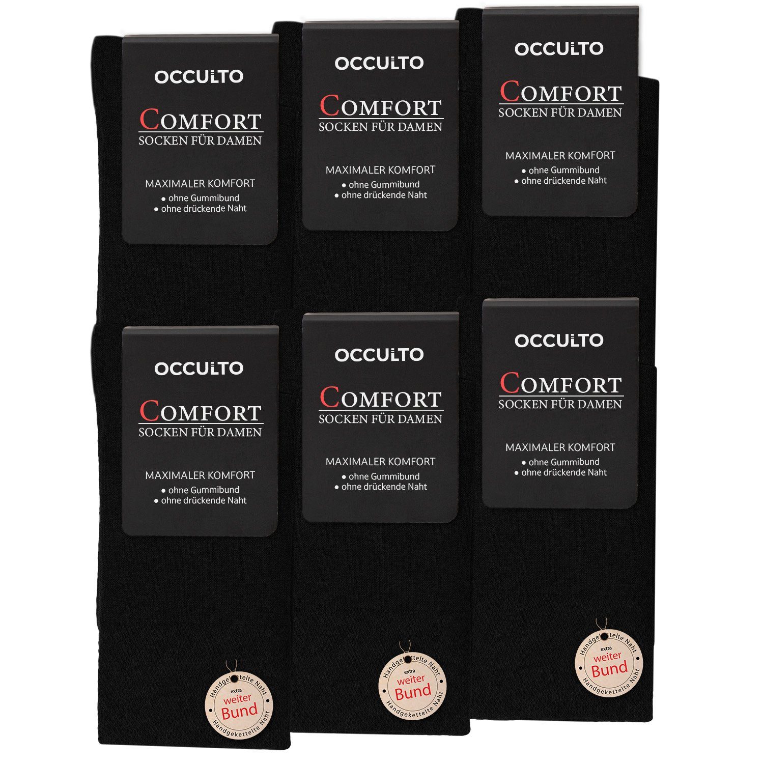 Gummibund OCCULTO Pack Komfort Komfortsocken Socken Gabi) ohne (6-Paar) Blk (Modell: 6er Damen