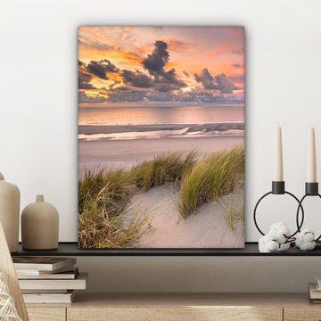 OneMillionCanvasses® Leinwandbild Sonnenuntergang - Düne - Strand - Pflanzen - Meer, (1 St), Leinwand Bilder für Wohnzimmer Schlafzimmer 30x40 cm