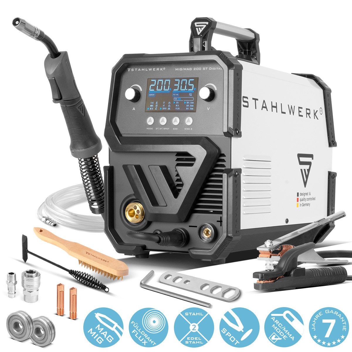 STAHLWERK Schutzgasschweißgerät Schweißgerät MIG MAG 200 ST Digital IGBT, 40 - 200 A, Packung, 1-tlg., Set, Inverter mit 200 A