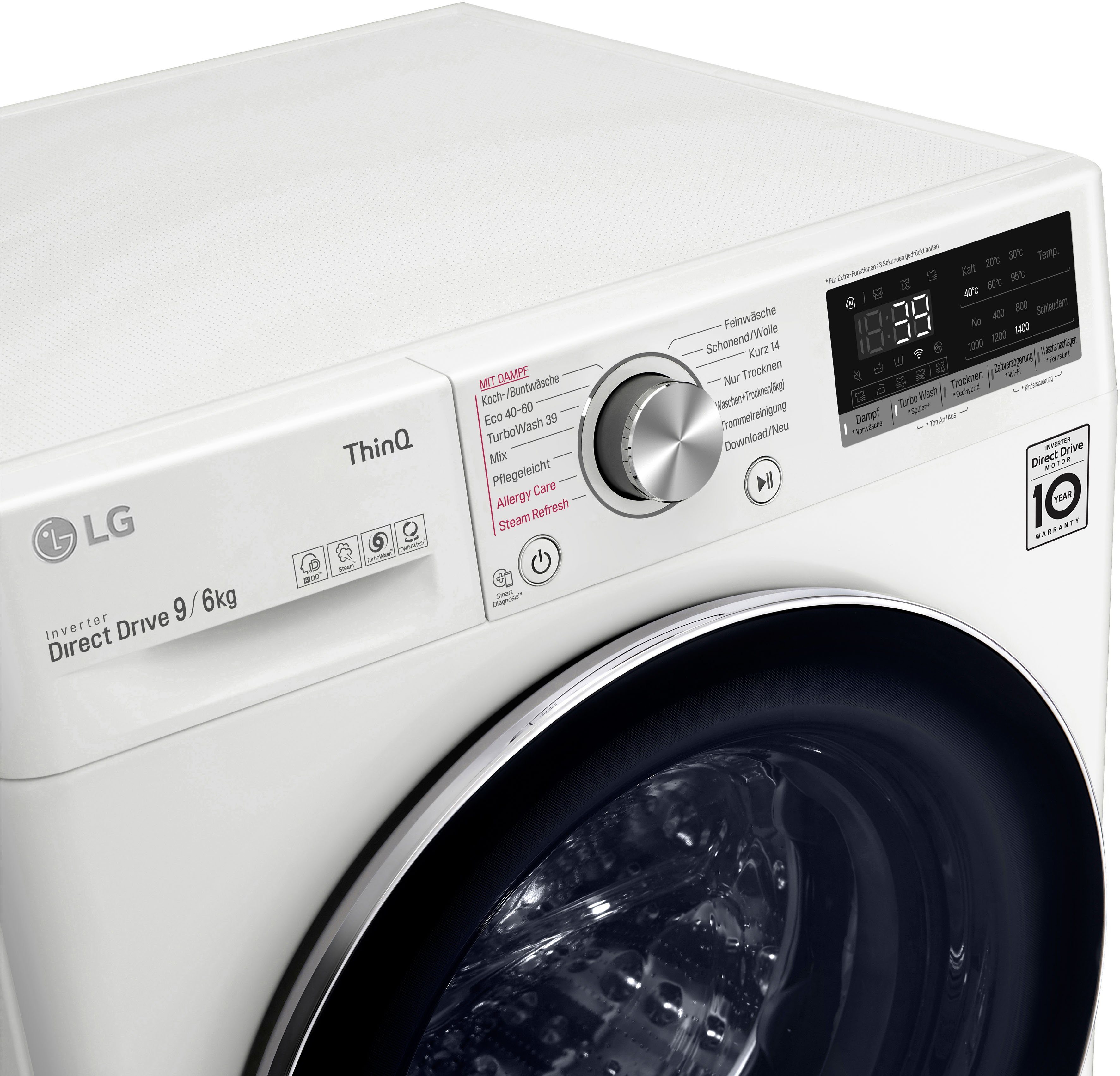LG Waschtrockner kg, V7WD96H1A, U/min, Waschen 9 6 kg, in 39 - 1400 nur Minuten TurboWash®