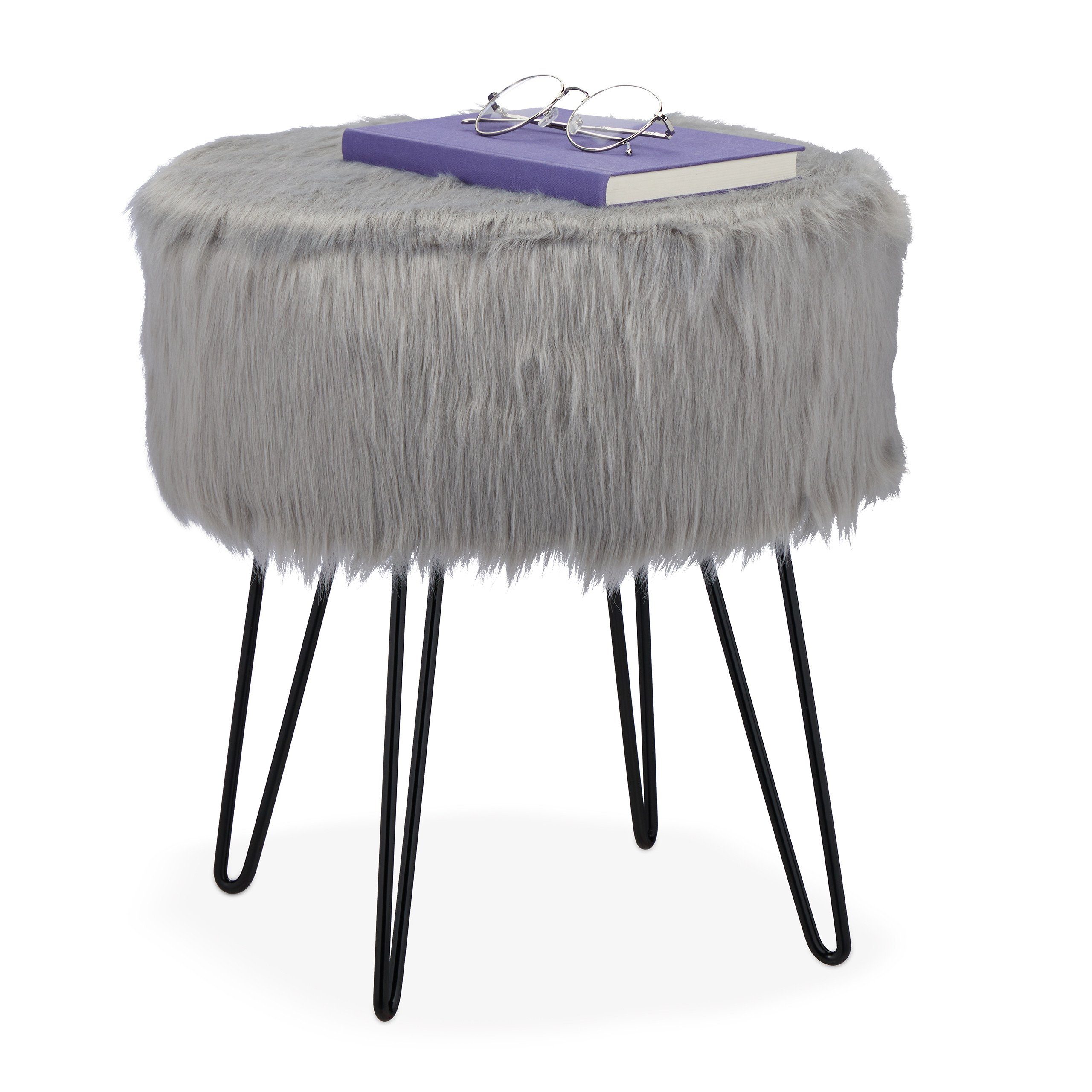 relaxdays Sitzhocker Fellhocker grau günstig online kaufen