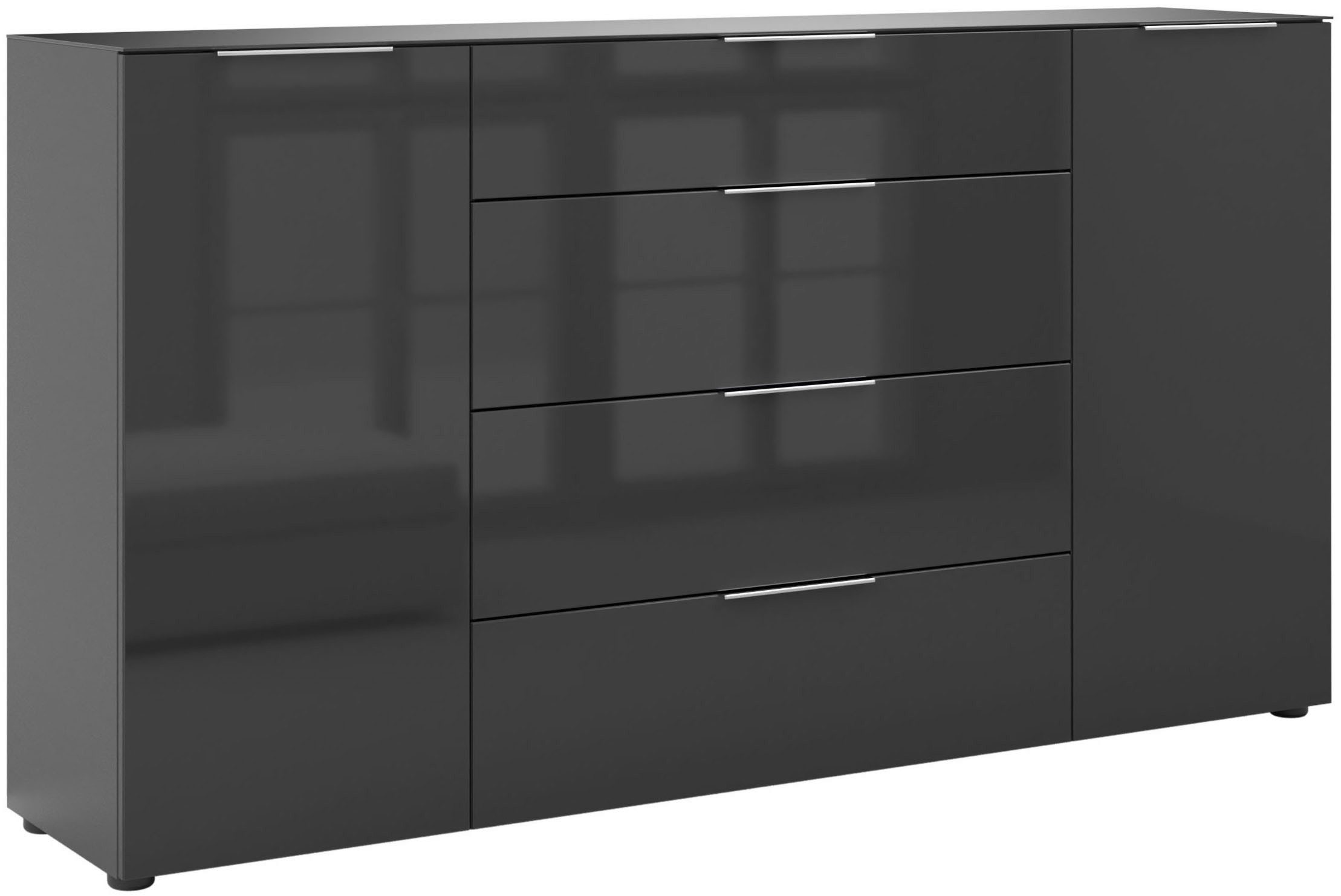 Manjana Möbel Kommode Style, mit Glasfronten, mit Metallgriffen, melaminbeschichtet