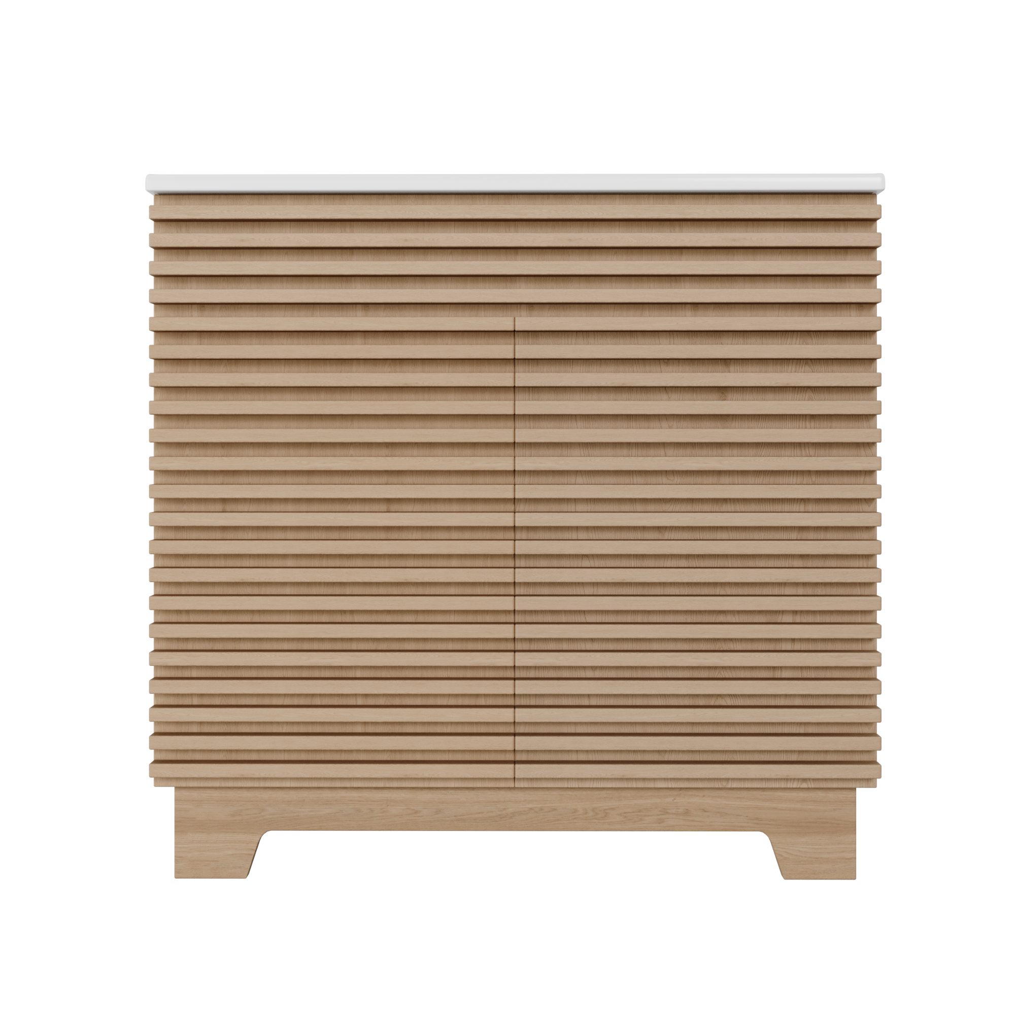 Flieks Waschtisch Waschbeckenunterschrank mit eingebauten Regalen & 3D-Horizontalstreben (91x46x80 cm, Holzoptik, 1-St., bodenstehend, Badezimmer Doppeltürschra – Bild 5 von 5