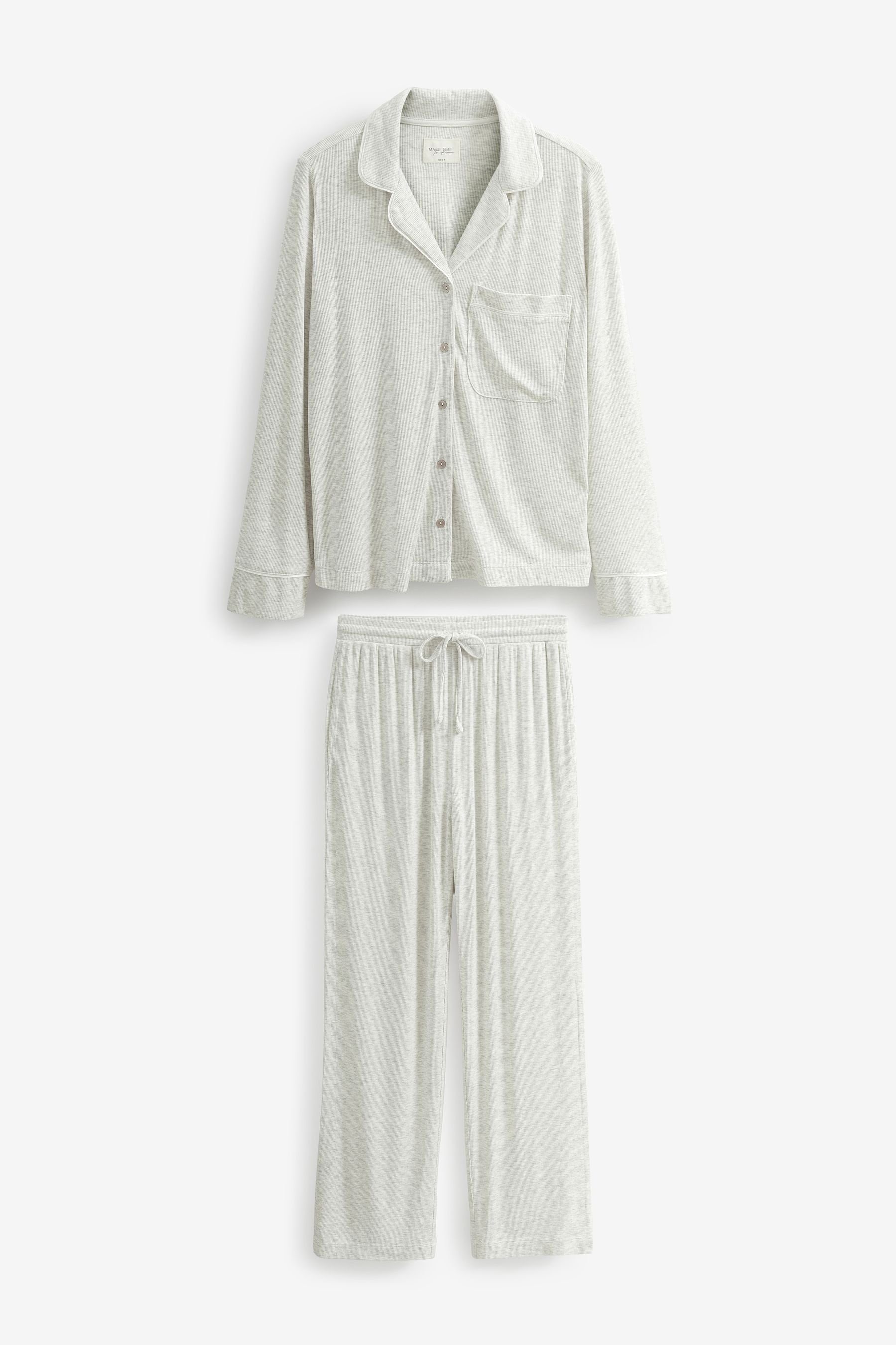 Next Pyjama Gerippter, durchgeknöpfter Schlafanzug (2 tlg) Grey